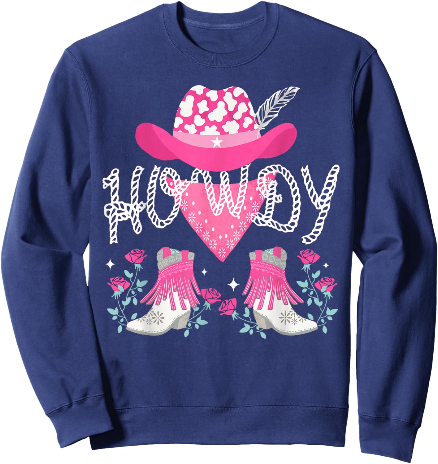 Howdy Pink Cowboy Hat Boots Country Western Rodeo Sweatshirt - Sweatshirt | Navy