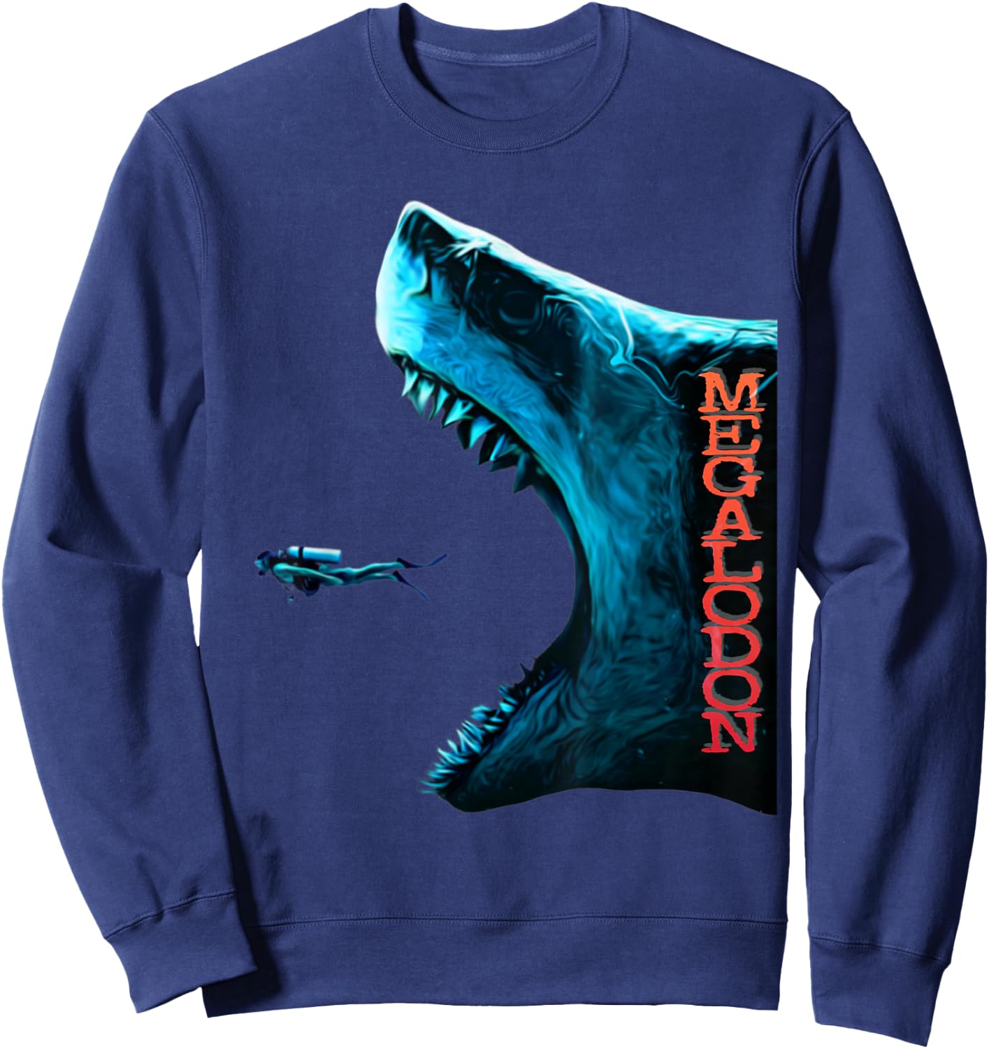 Megalodon Primeval Shark Dorsal Fin Teeth Ocean Predator Sweatshirt - Sweatshirt | Navy