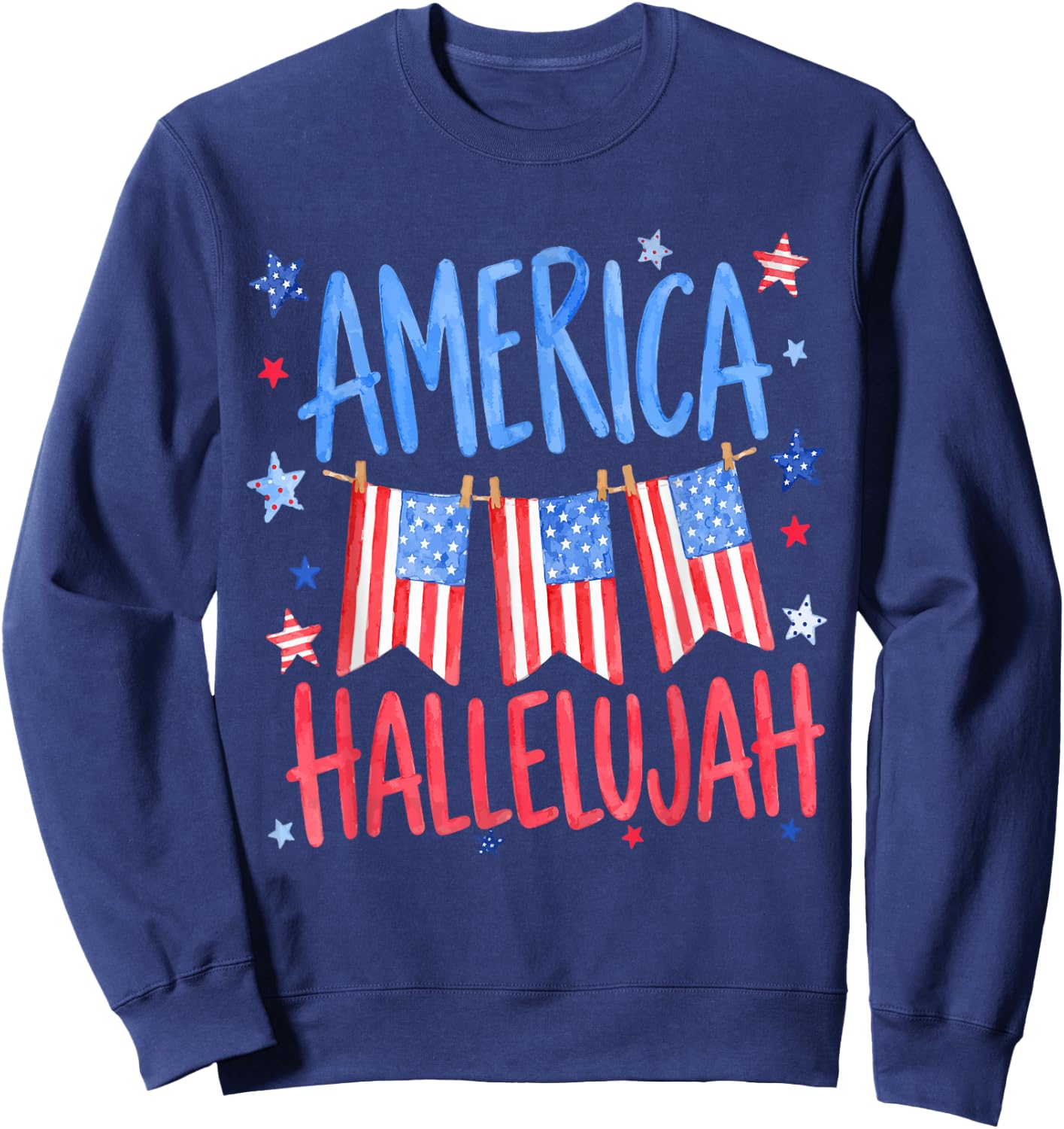 Vintage America Hallelujah US Flag Christian 4th of July Sweatshirt - Sweatshirt | Navy