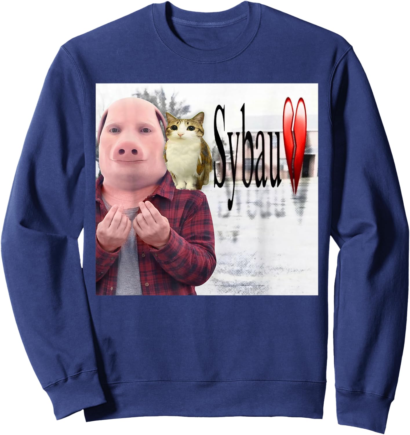 Funny John Pork and Meowl SYBAU Brainrot Meme Sweatshirt - Sweatshirt | Navy