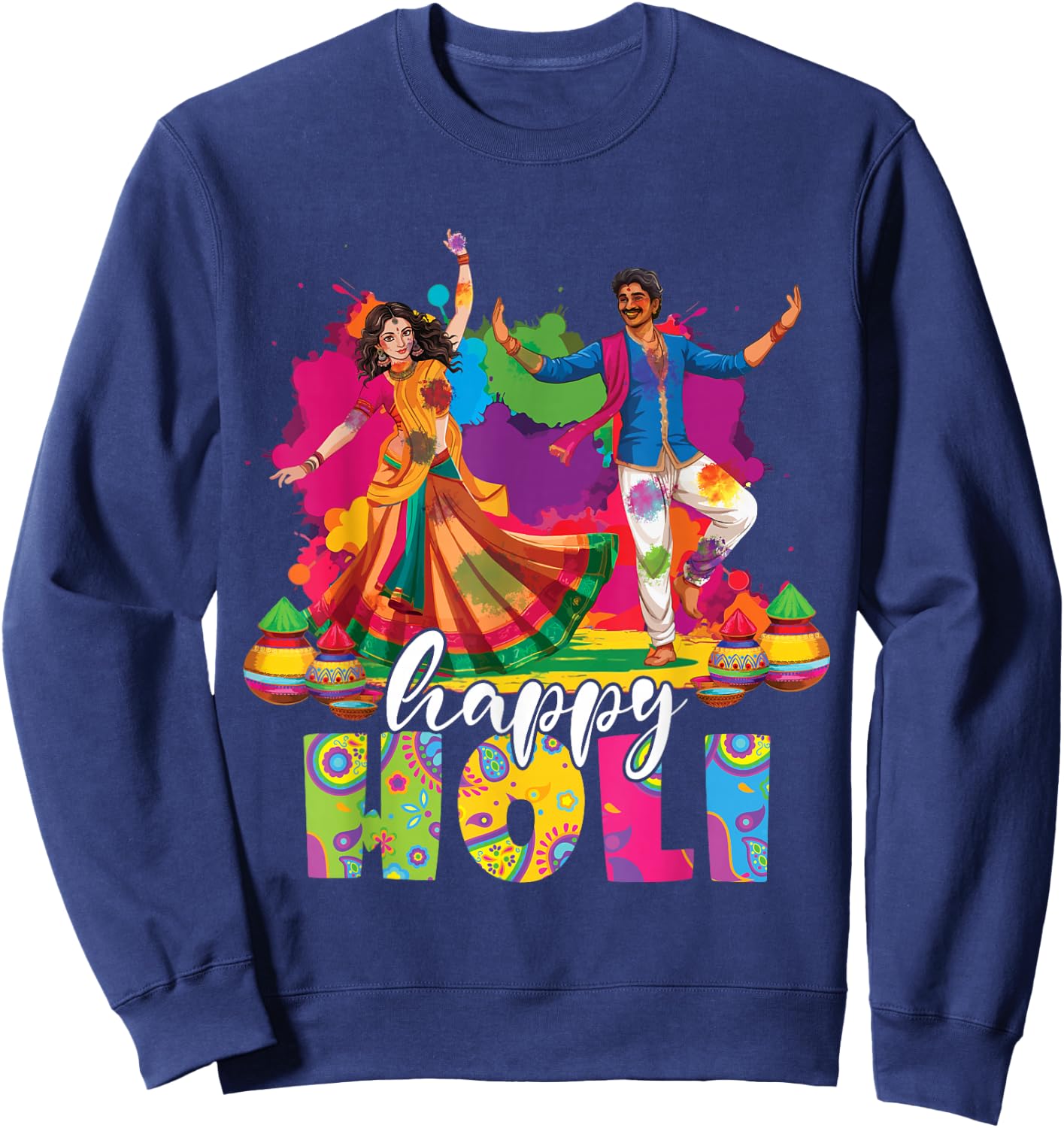 Happy Holi Indian Dancing Spring Holi Festival Of Colors Sweatshirt - Sweatshirt | Navy