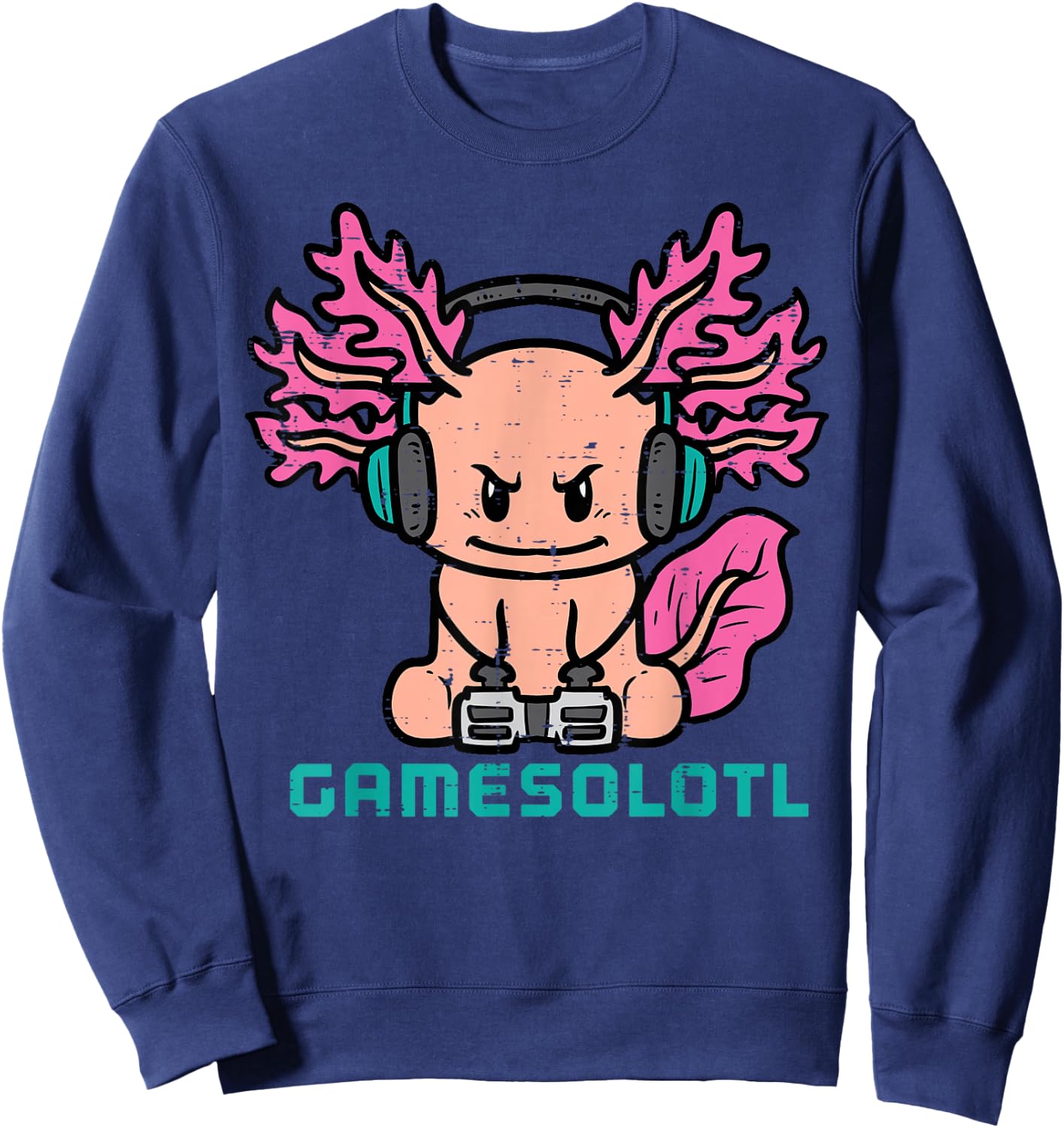 Gaming Axolotl Gamesolotl Funny Gamer Men Boys Kids Teens Sweatshirt - Sweatshirt | Navy
