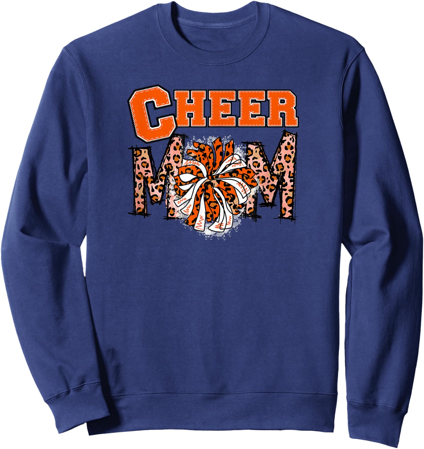 Cheer Mom - Cute Leopard Letters - Orange Team - Cheerleader Sweatshirt - Sweatshirt | Navy