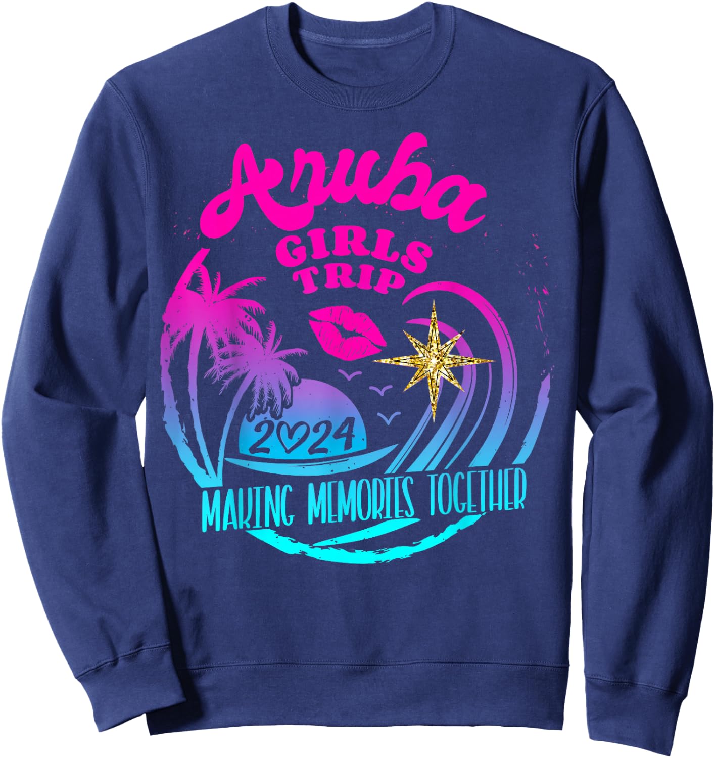 Girls Trip Aruba 2024 Beach Weekend Birthday Squad Sweatshirt - Sweatshirt | Navy
