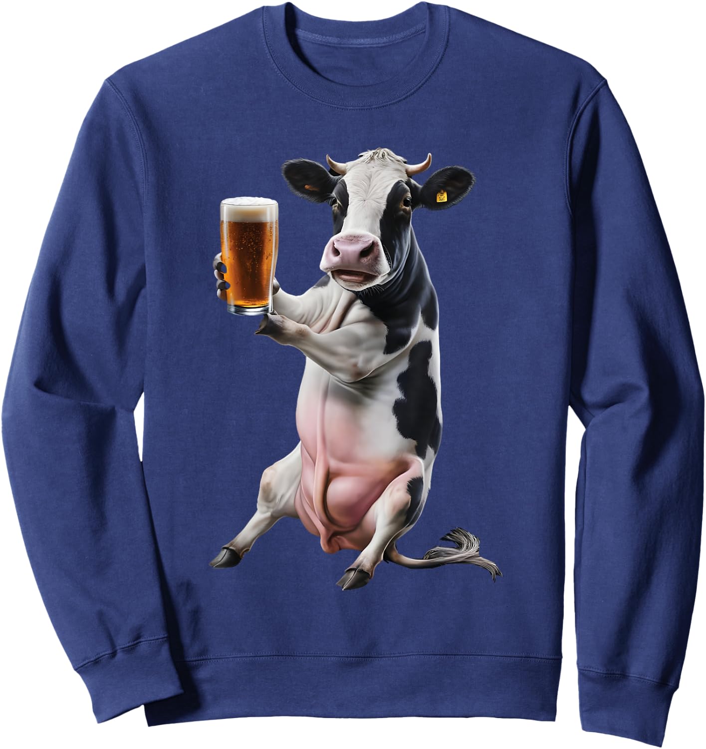 Cow Drinking Beer Realistic Sweatshirt - Sweatshirt | Navy