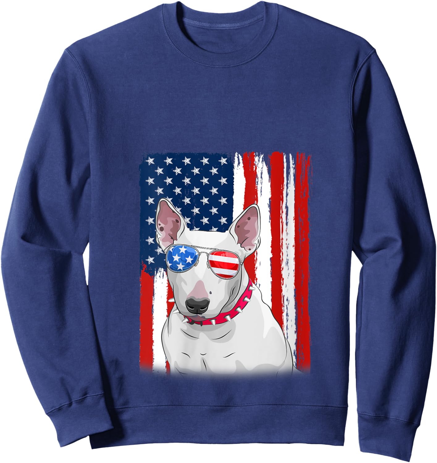 USA America Flag Bull Terrier Dog 4th of July Patriotic V-Neck Sweatshirt - Sweatshirt | Navy