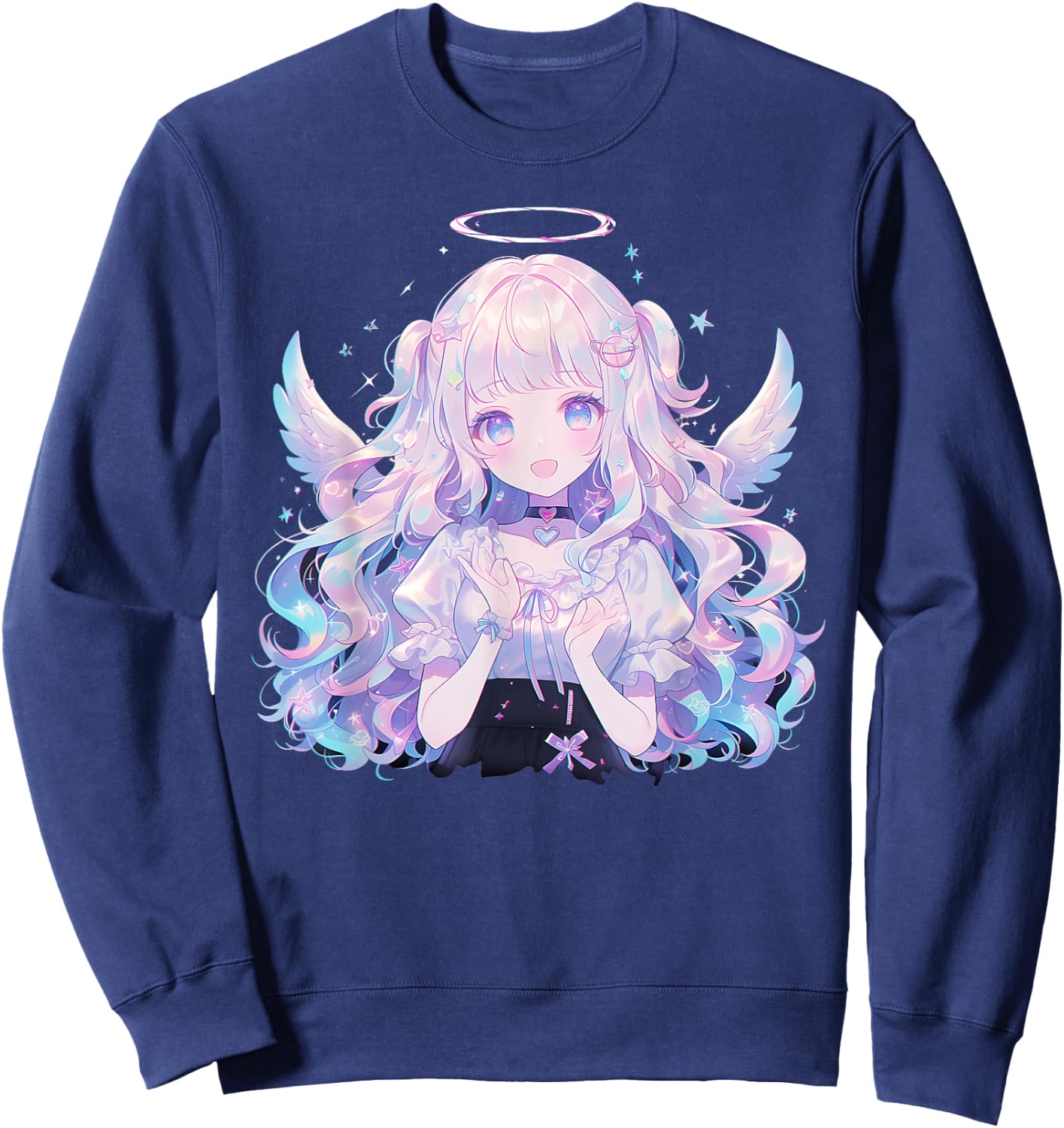 Japanese Tableware Manga Gothic Demon Waifu Retro , Black, S Sweatshirt - Sweatshirt | Navy