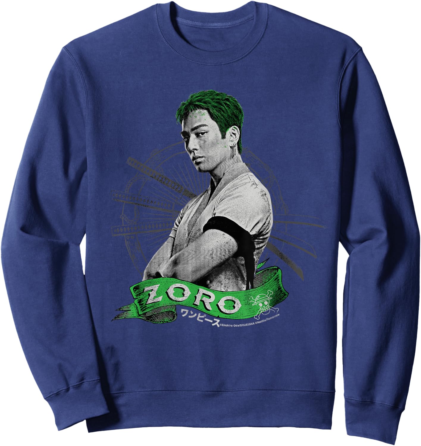 One Piece Roronoa Zoro Live Action Straw Hat Pirate Hunter , Black, S Sweatshirt - Sweatshirt | Navy