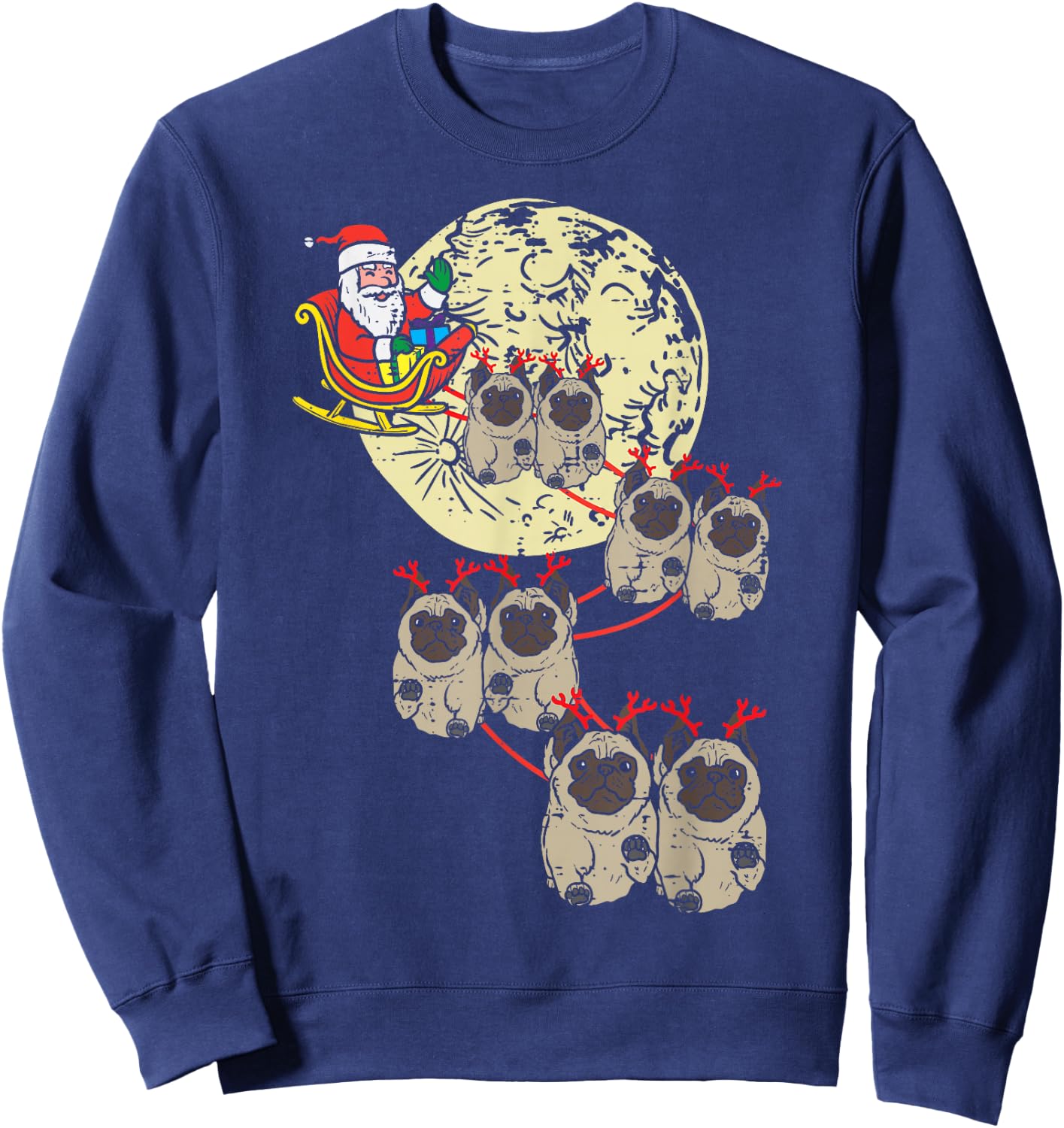 Reindeer Pug Santa Christmas Animal Pet Xmas Dog Lover PJ Sweatshirt - Sweatshirt | Navy