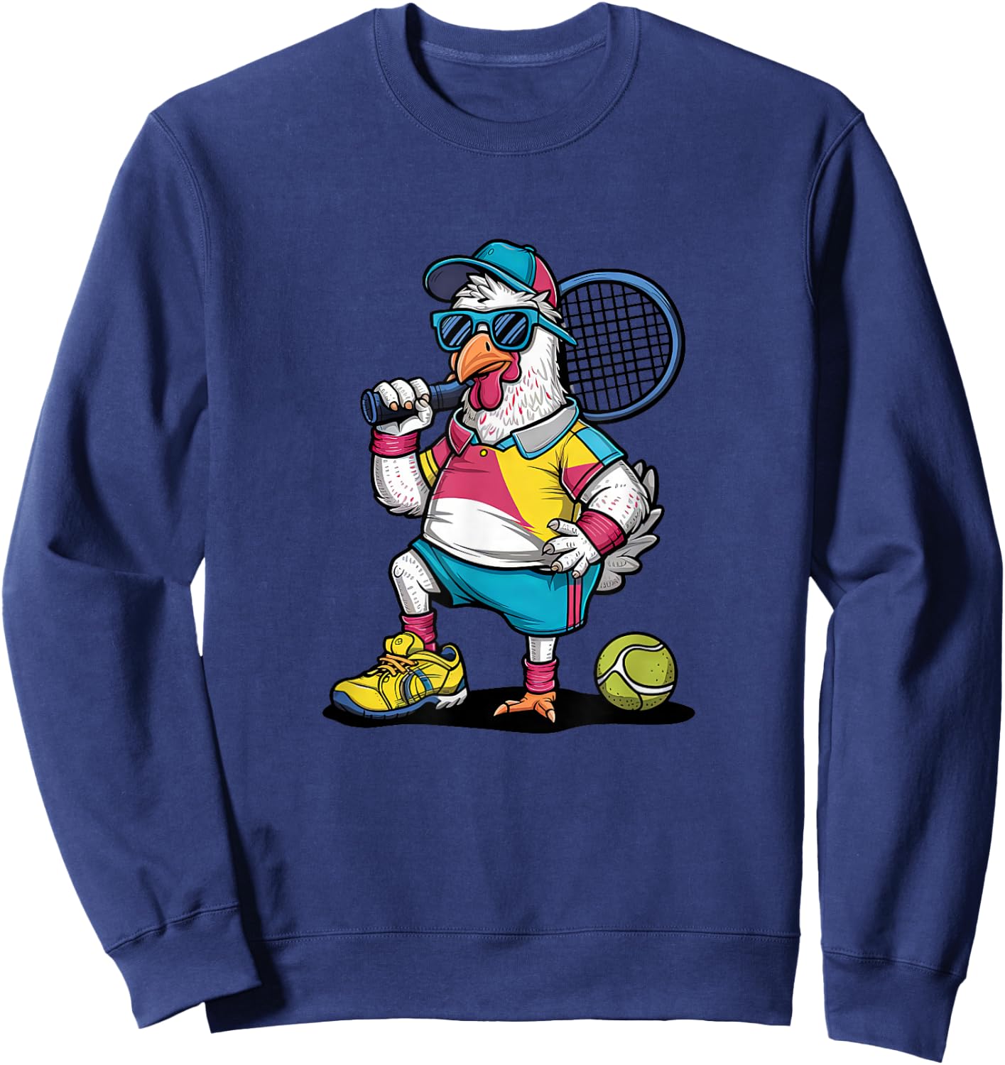 Tennis Rooster Funny Sports Animal Cartoon Art Design Sweatshirt - Sweatshirt | Navy