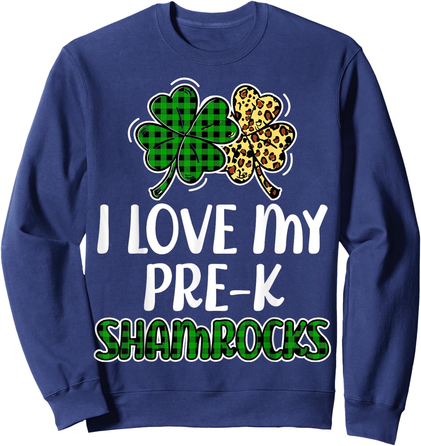 I Love My Pre-K Shamrocks Buffalo Plaid St Patricks Day Sweatshirt - Sweatshirt | Navy