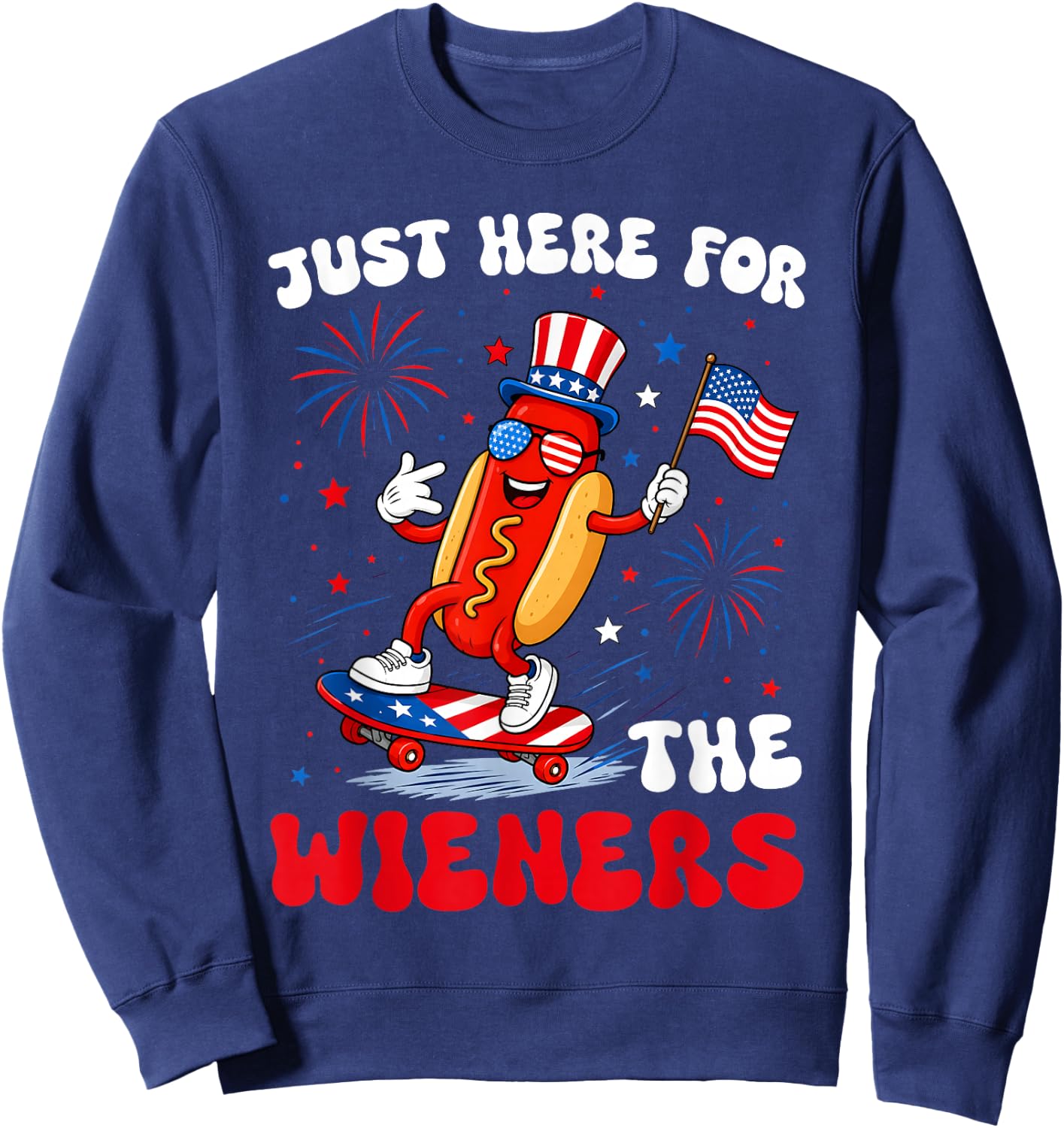 4th of July Just Here for The Wieners Hot Dog Men Women Kid Sweatshirt - Sweatshirt | Navy