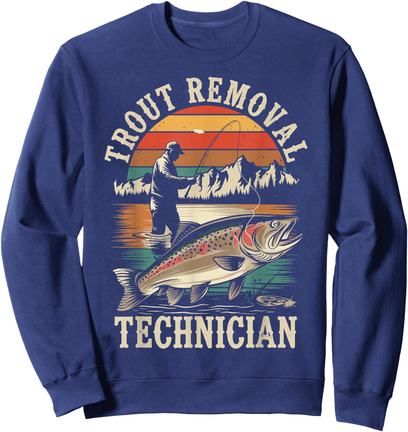 Funny Fisherman Trout Fly Fishing Father's Day JM -Adults Black Short Sleeve Sweatshirt - Sweatshirt | Navy