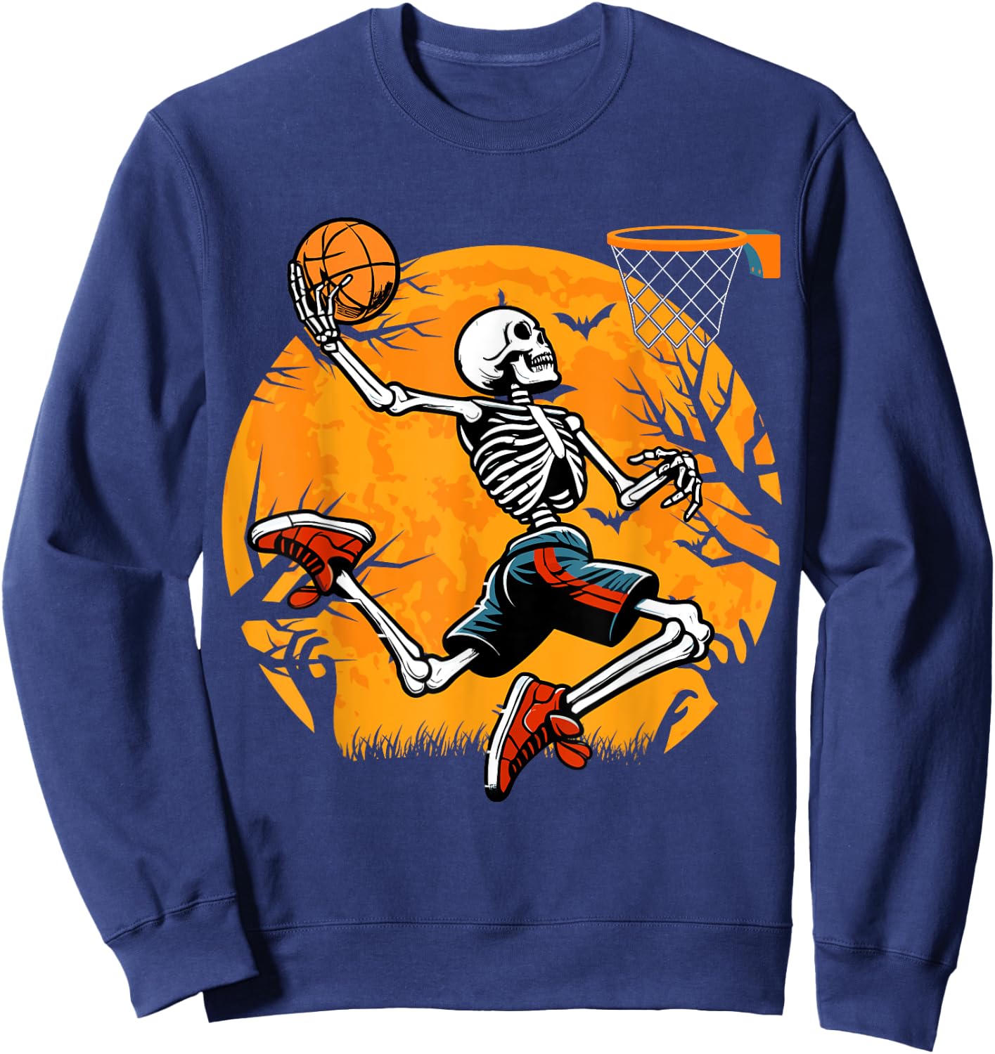 Basketball Skeleton Halloween Spooky Boys Basketball Player Sweatshirt - Sweatshirt | Navy