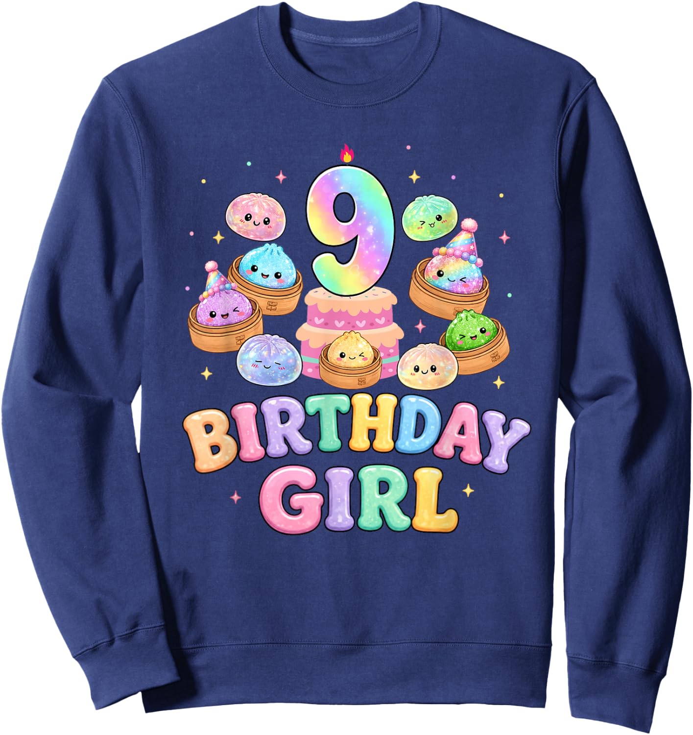 9th Birthday Girl Dumpling Shirt Cute Kawaii Dumpling Party Sweatshirt - Sweatshirt | Navy