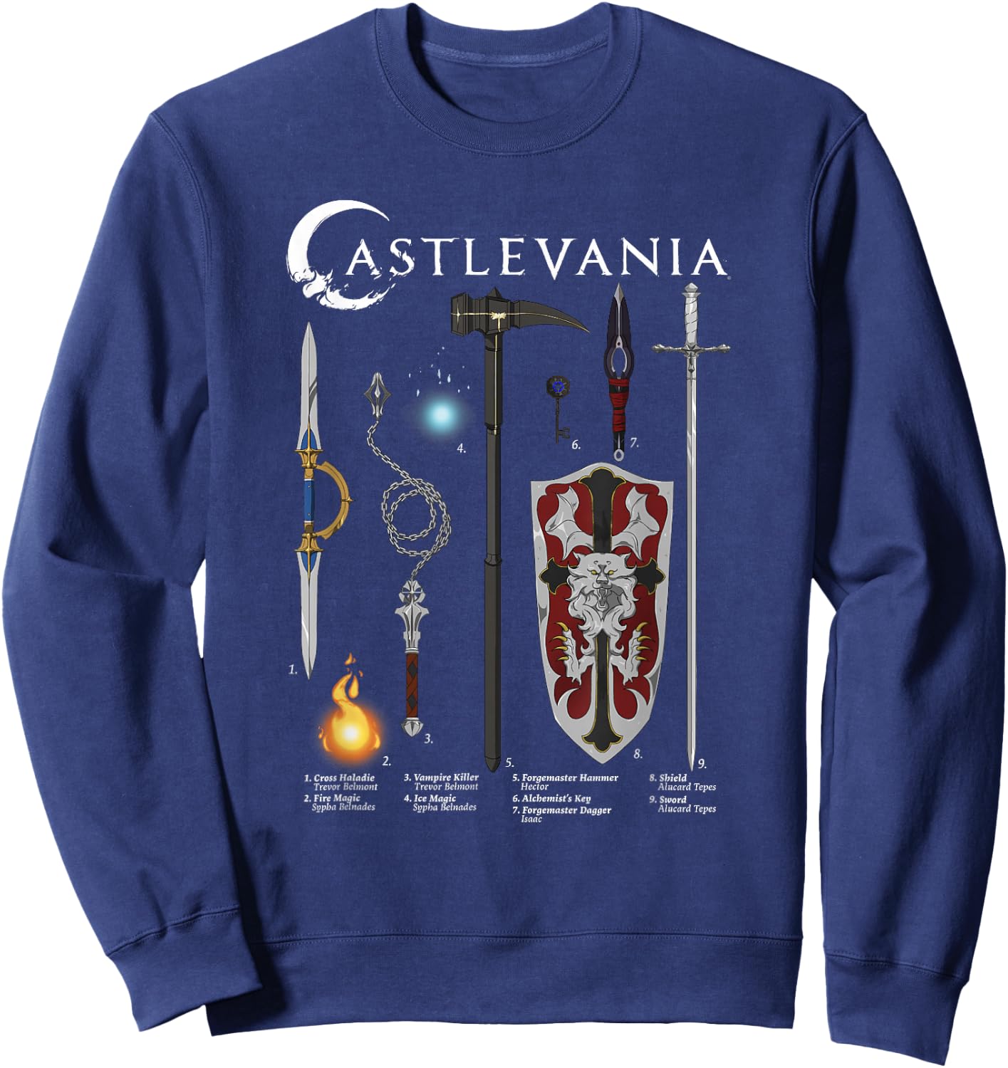 Castlevania Weapons Textbook Poster Sweatshirt - Sweatshirt | Navy