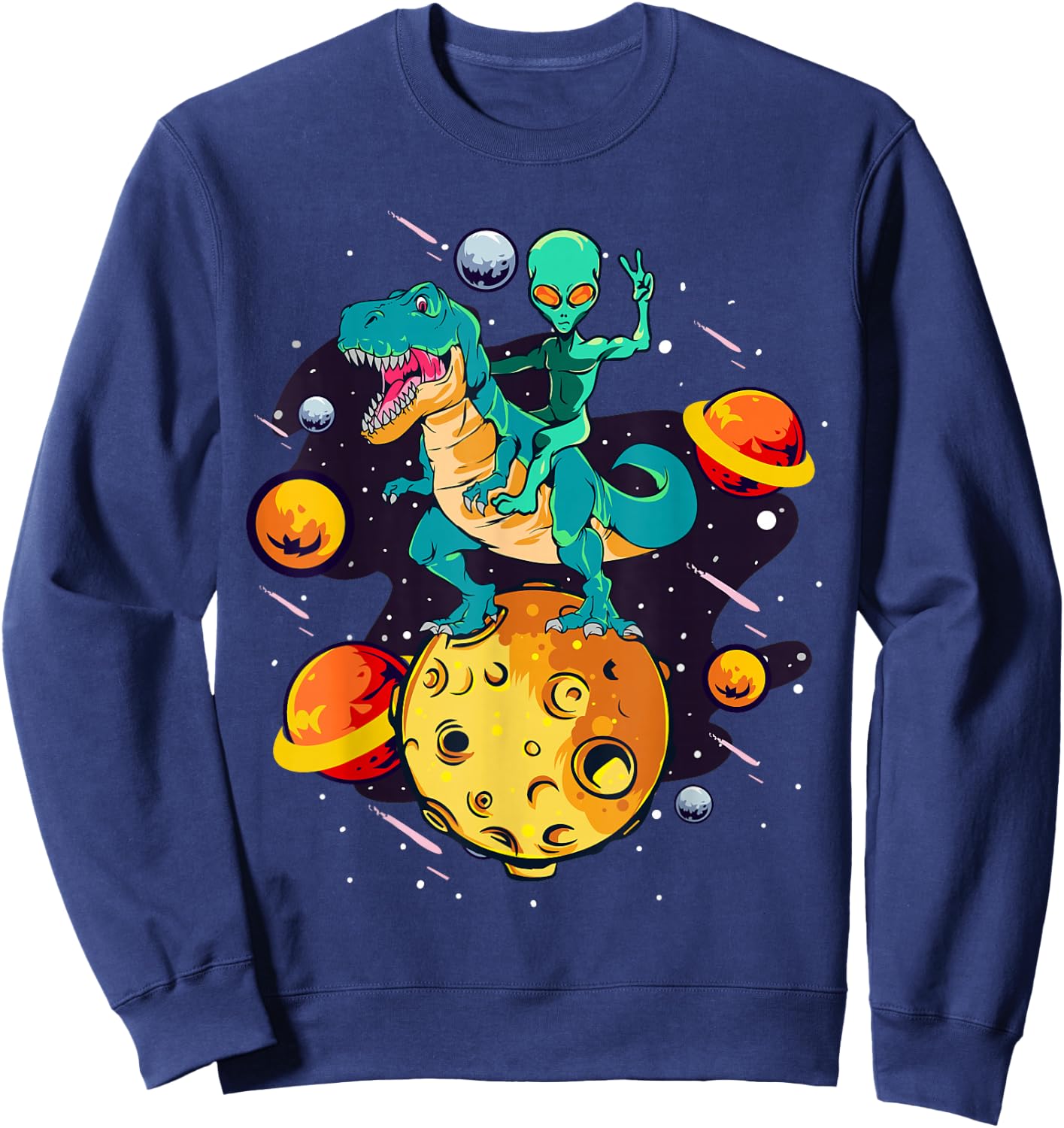 Alien Rides T-Rex - Dinosaurs From Outer Space Sweatshirt - Sweatshirt | Navy