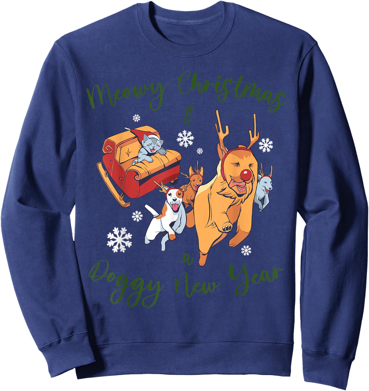Dog with Cat on Christmas Men Women Sweatshirt - Sweatshirt | Navy