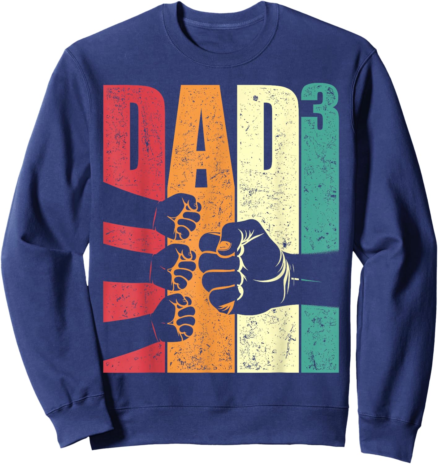 Dad Squared Retro Father of Three Kids Fist Bump Fathers Day Sweatshirt - Sweatshirt | Navy