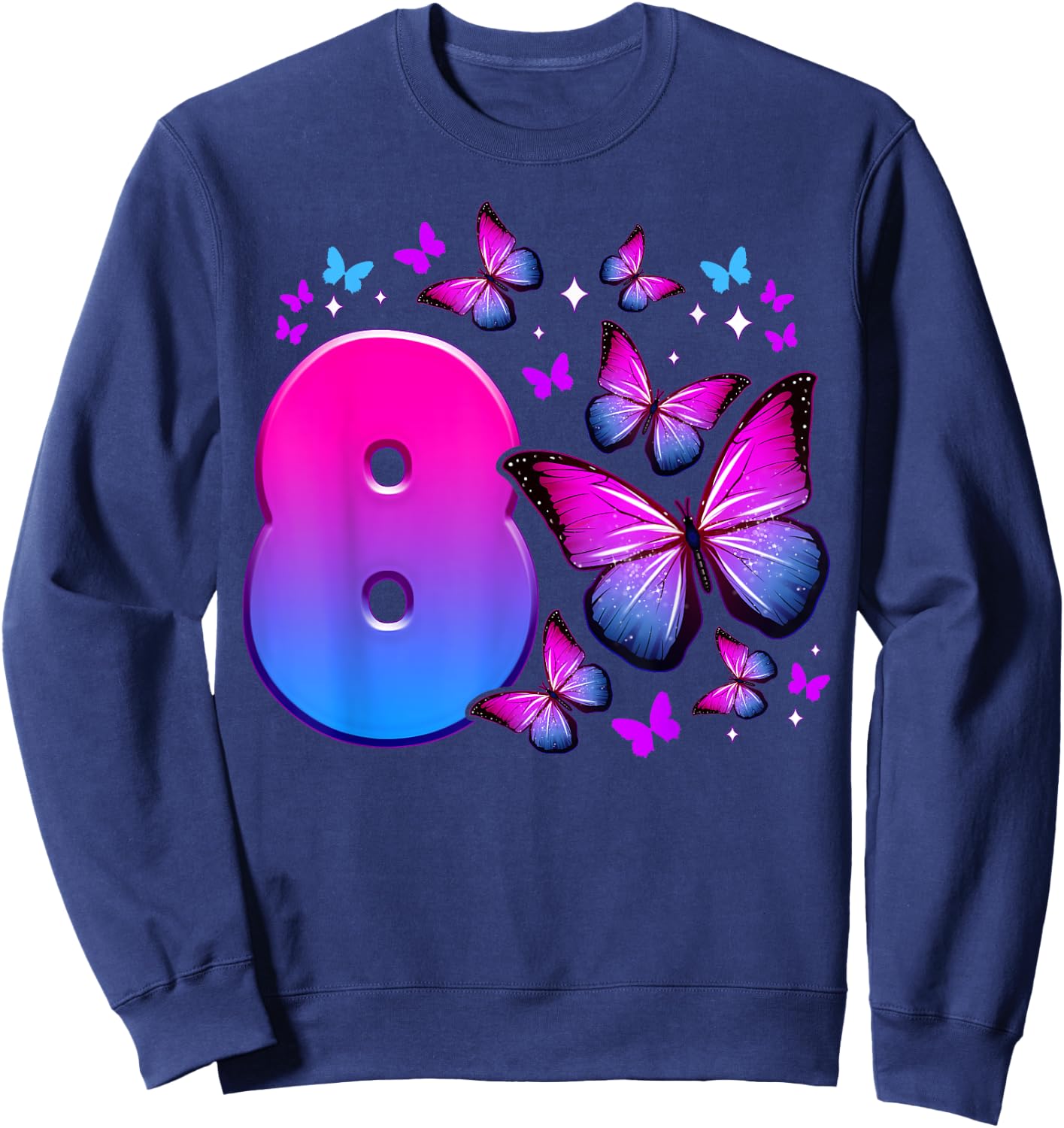 Geburtstag Mädchen 8 Jahre alt, Schmetterling, Nummer 8 Sweatshirt - Sweatshirt | Navy