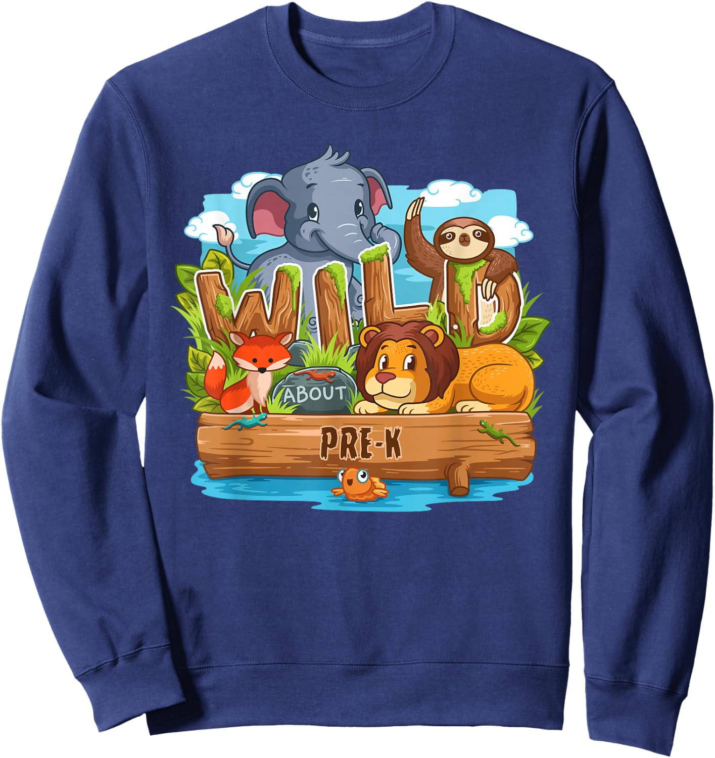 Wild About Pre-K Back To School Jungle Animals Gift Sweatshirt - Sweatshirt | Navy