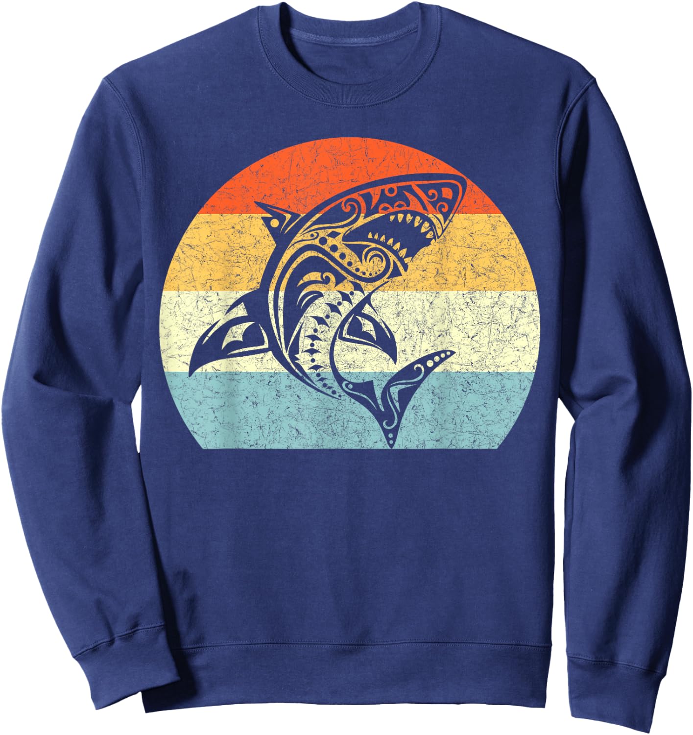 Shark Vintage Retro Throwback Vacation Sweatshirt - Sweatshirt | Navy