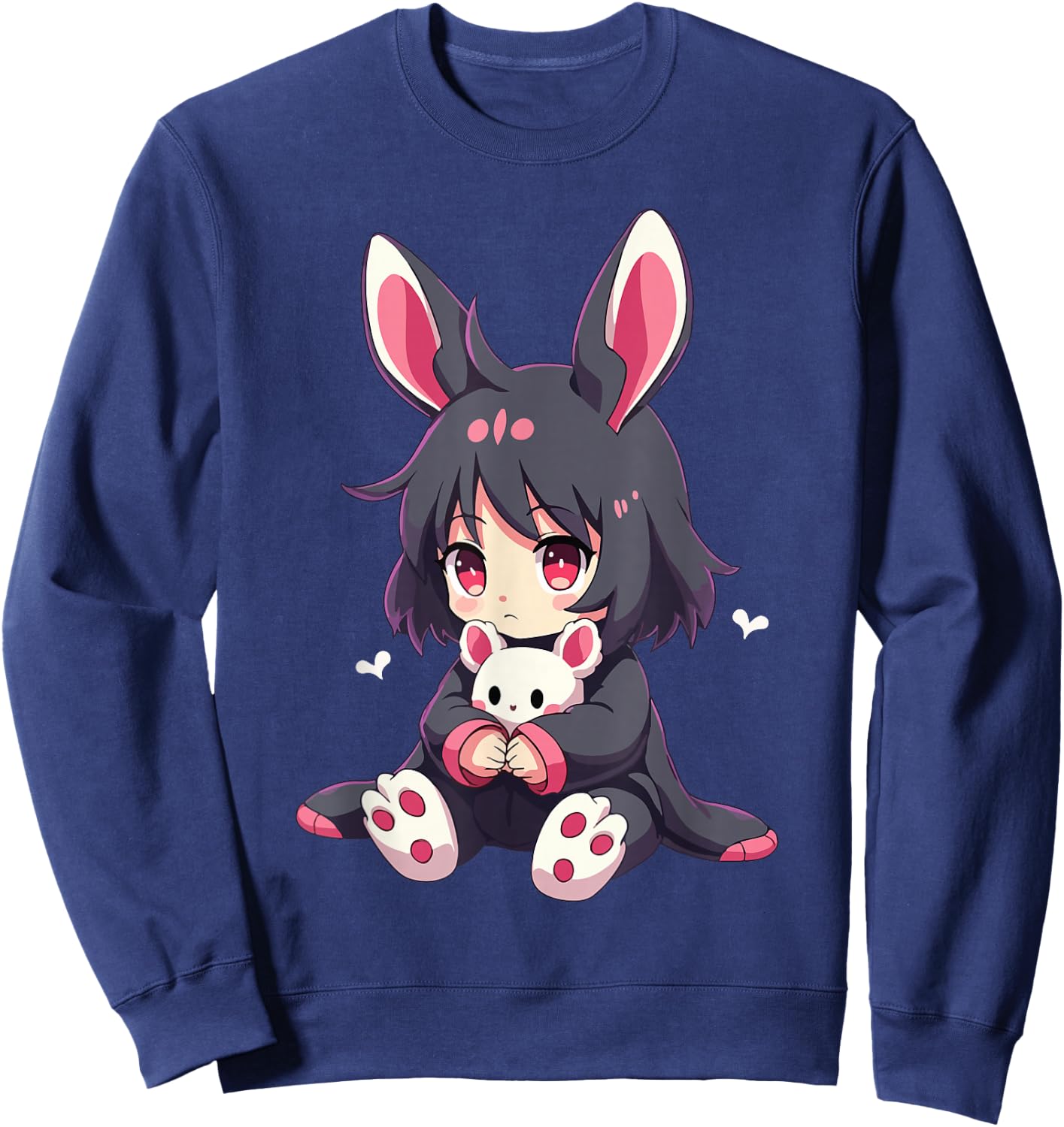 Chibi Gothic Bunny Anime Girl Aesthetic E-Girl Grunge Style Sweatshirt - Sweatshirt | Navy