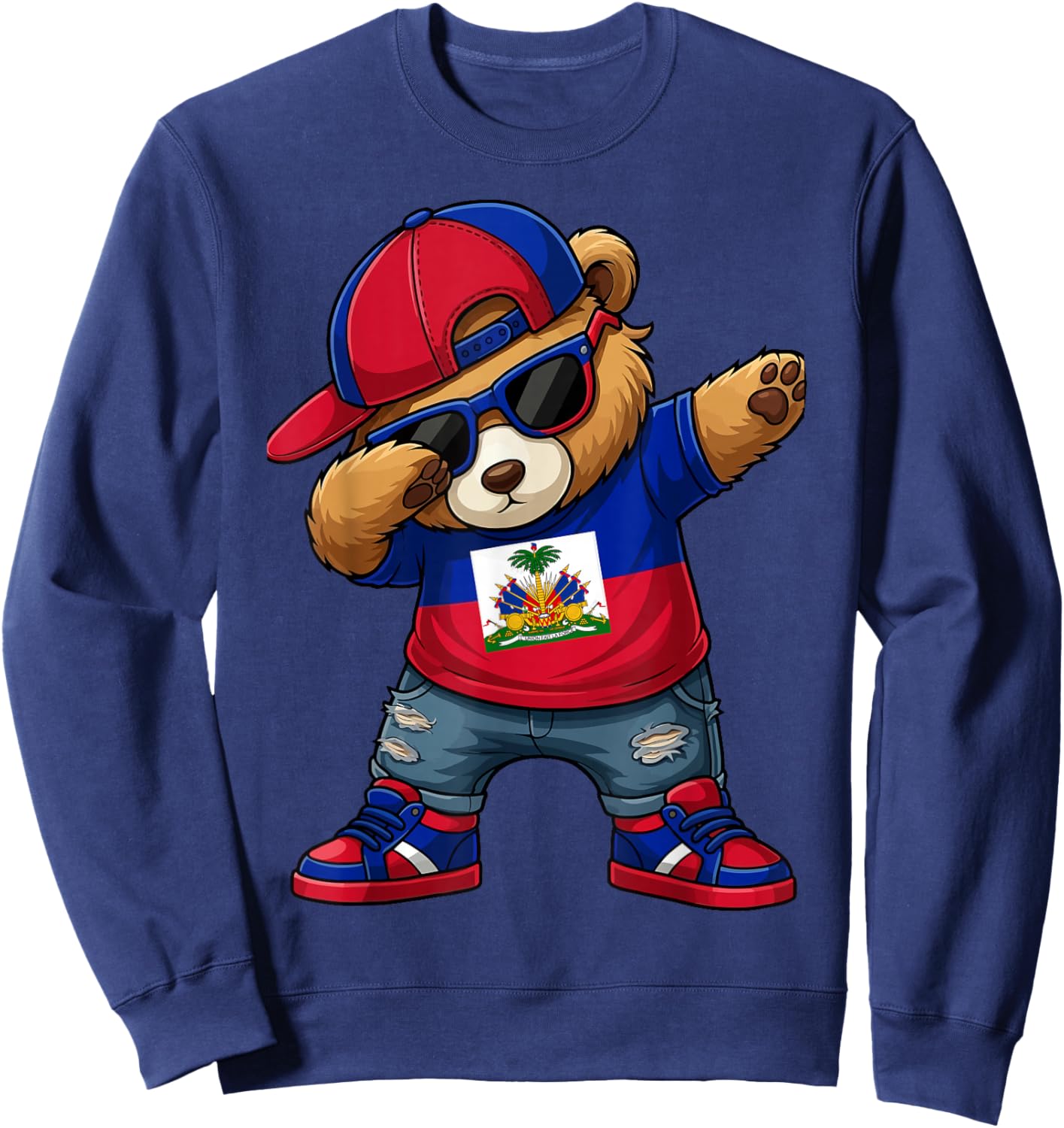 Ours Haïtien Patriotique Haïti Dab Garçons Enfants 2026 Sweatshirt - Sweatshirt | Navy