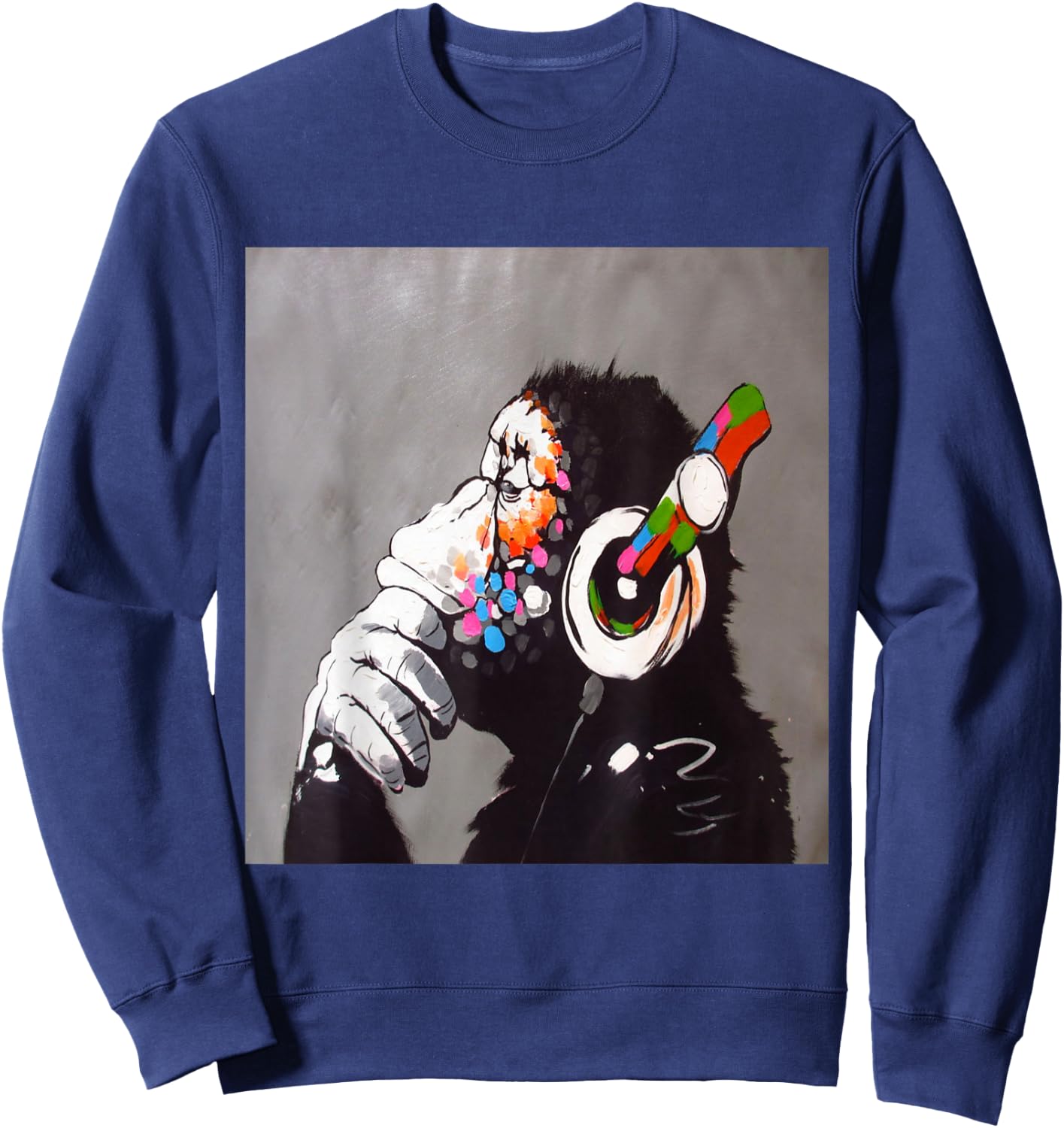 Funny Monkey Head Phone Sweatshirt - Sweatshirt | Navy