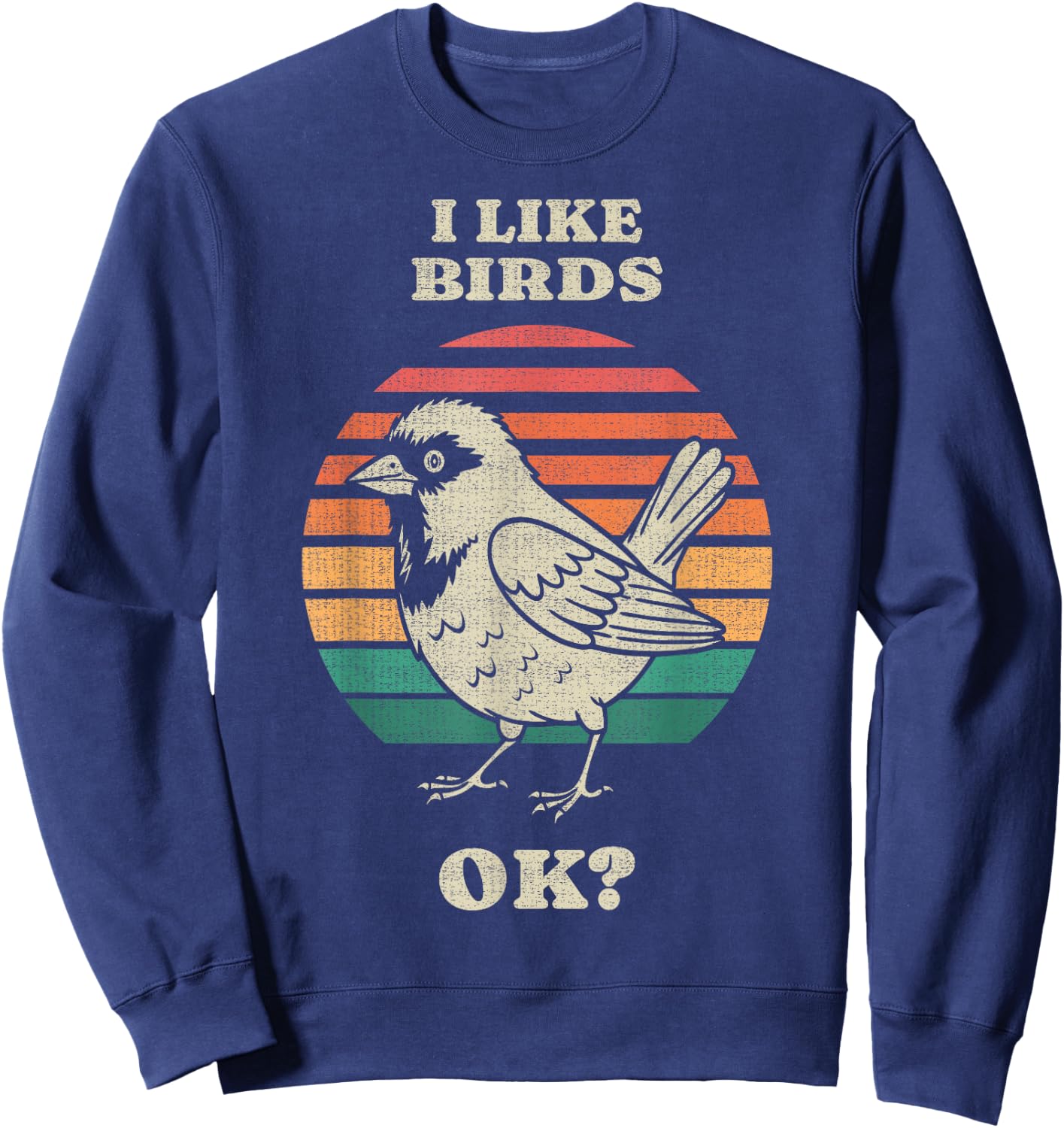 Funny Sparrow Bird Watching Birding Birdwatcher Retro 70s Sweatshirt - Sweatshirt | Navy
