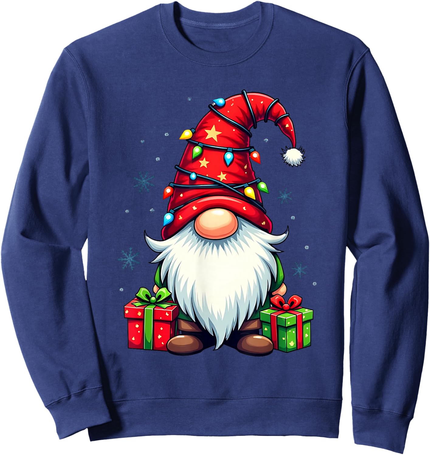 Festive Christmas Gnome with Lights and Snowflakes , black Sweatshirt - Sweatshirt | Navy