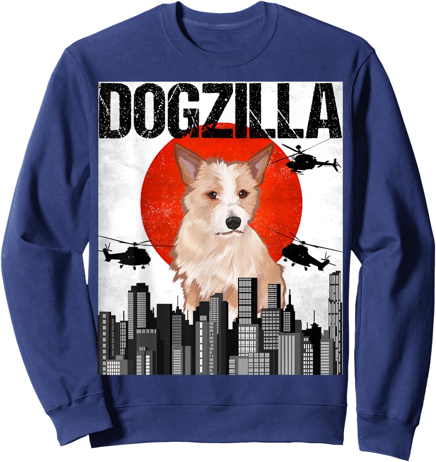 Funny Vintage Japanese Dogzilla Portuguese Podengo Pequeno Sweatshirt - Sweatshirt | Navy