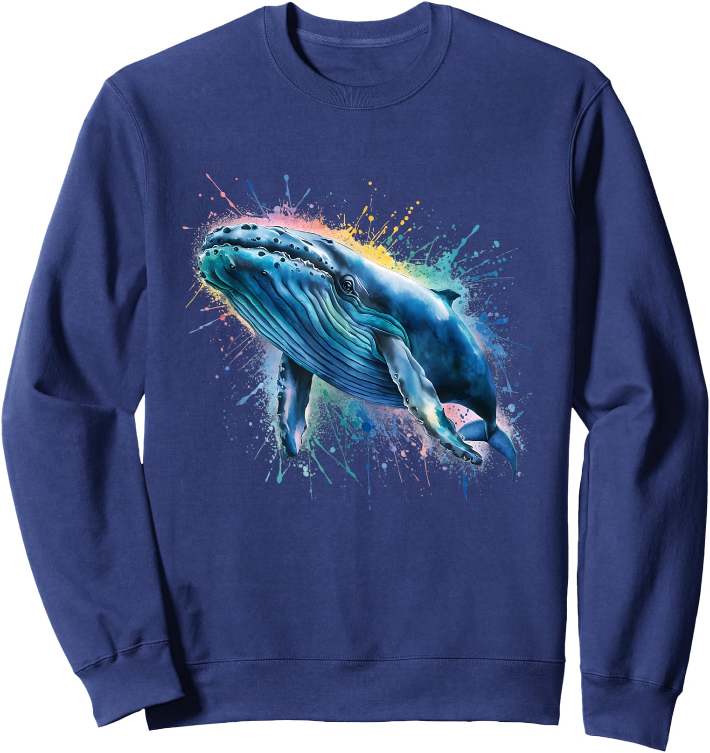 Blue Whale Men Woman Colorful Watercolor Blue Whale Sweatshirt - Sweatshirt | Navy