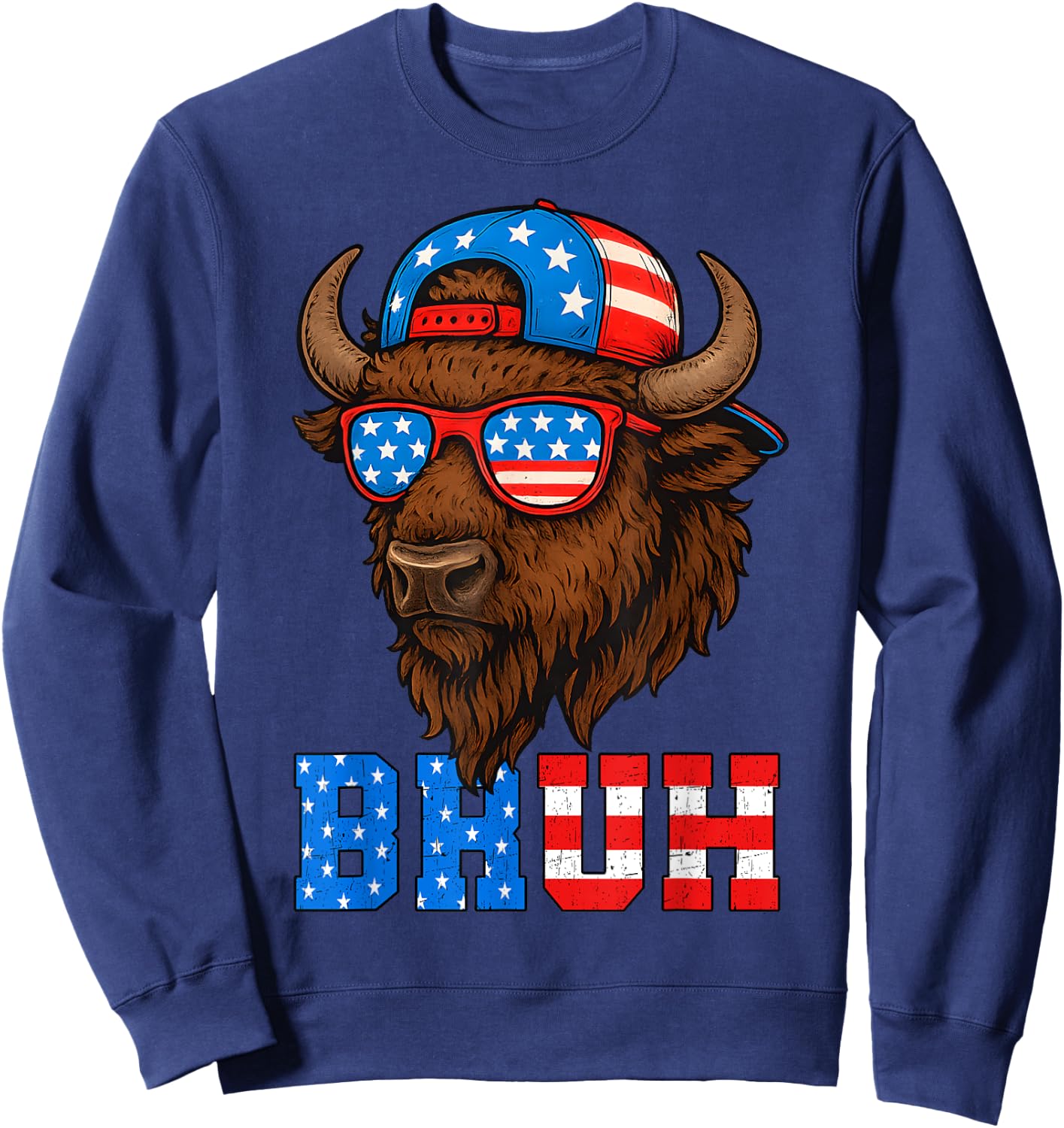 Funny Bison Bruh Patriotic 4th Of July Men Boys Kids Sweatshirt - Sweatshirt | Navy