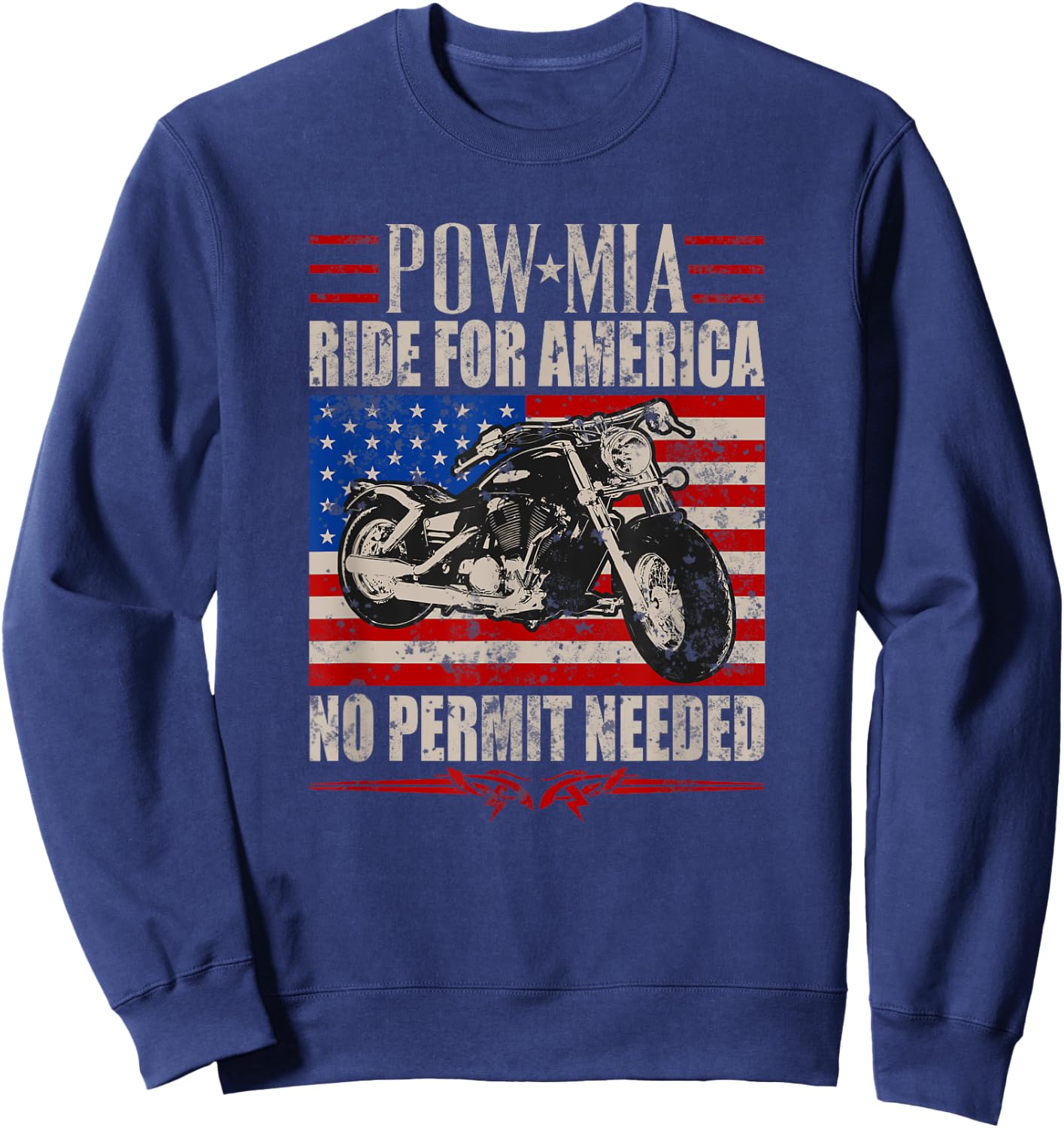 Veteran Pow Mia Motorcycle Ride 2021 Biker Support Sweatshirt - Sweatshirt | Navy