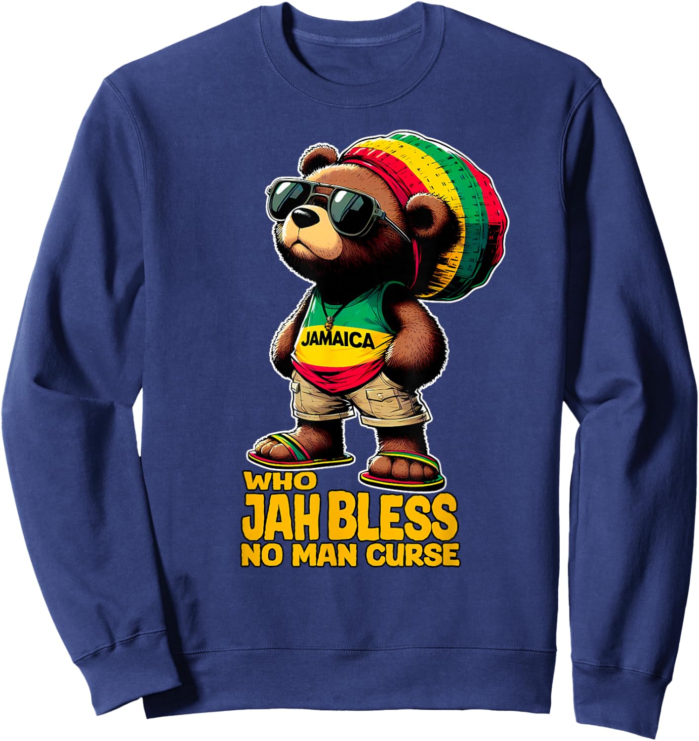 JAMAICA Cute Rasta Bear Jah Bless Reggae Roots , Black, S Sweatshirt - Sweatshirt | Navy