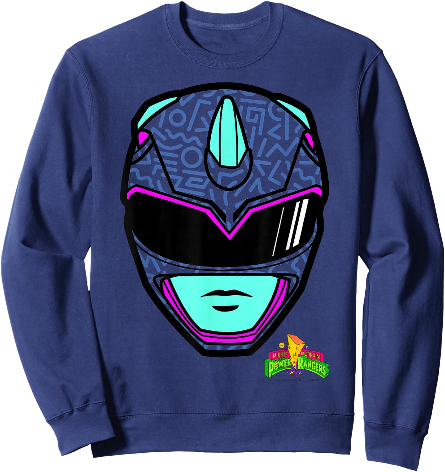 Power Rangers Blue Ranger Retro Print Big Face Sweatshirt - Sweatshirt | Navy