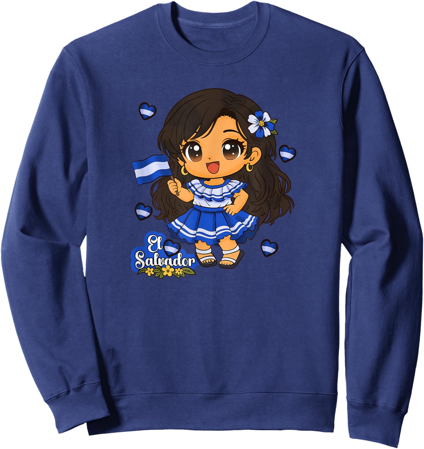 El Salvador Girl Salvadoran Woman Bicha Hearts Sweatshirt - Sweatshirt | Navy