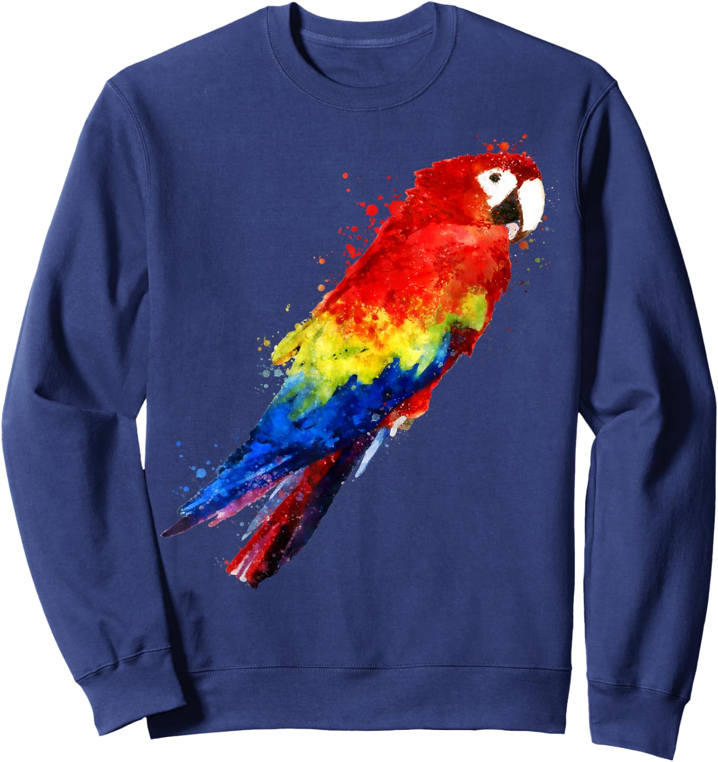 Watercolour colourful scarlet macaw parrot bird painting Sweatshirt - Sweatshirt | Navy