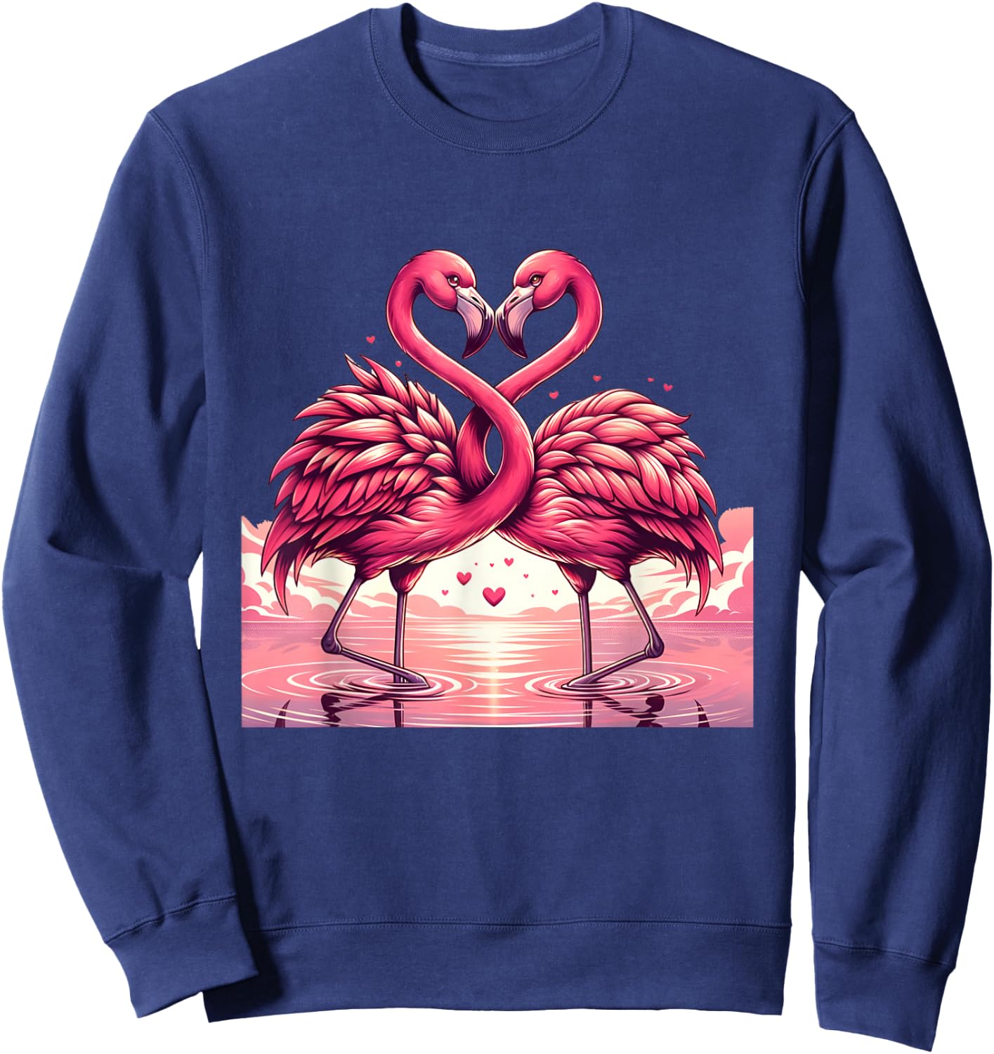 Adorable Flamingo Pair Embrace Valentine Hearts Sweatshirt - Sweatshirt | Navy