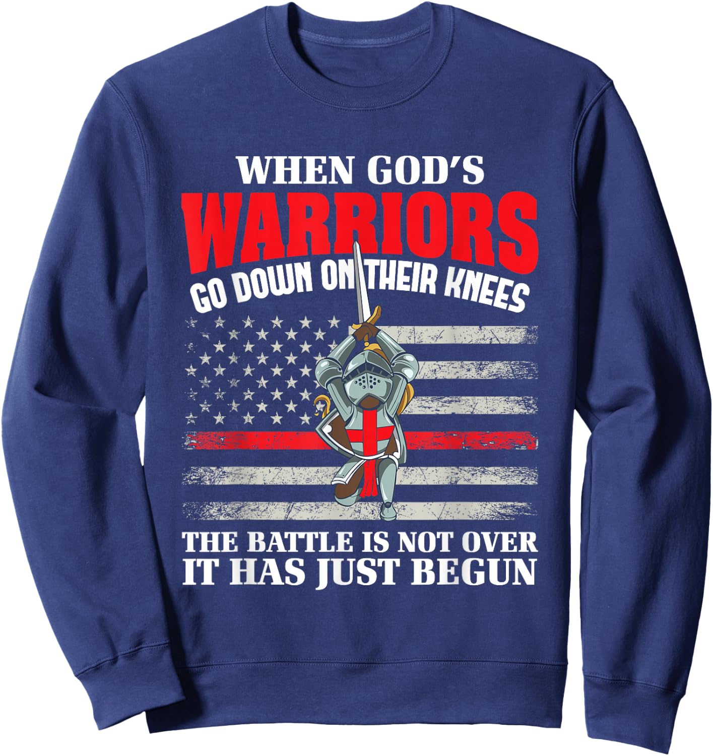 Gods Warrior Christian American Soldier US Flag Bible Prayer Sweatshirt - Sweatshirt | Navy