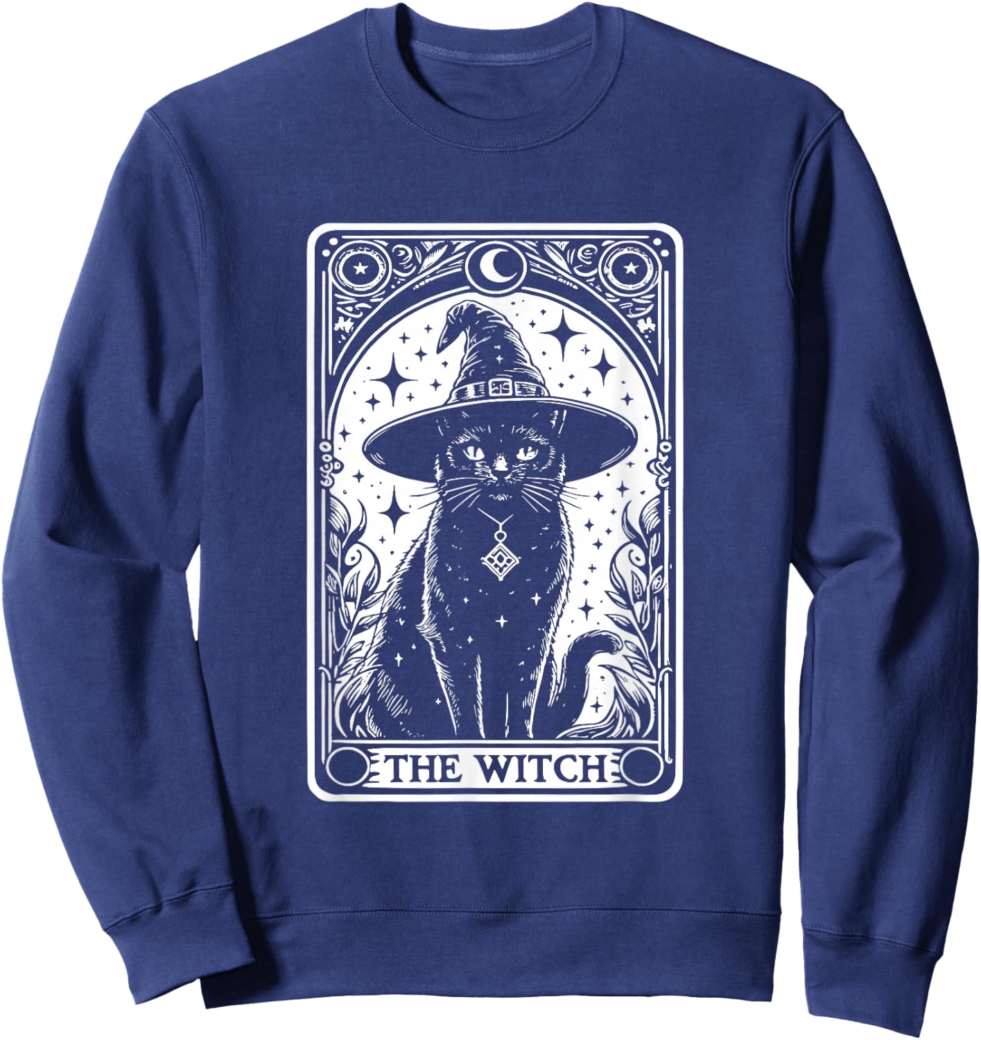 The Witch Cat Halloween Vintage Gothic Tarot Card , black Sweatshirt - Sweatshirt | Navy