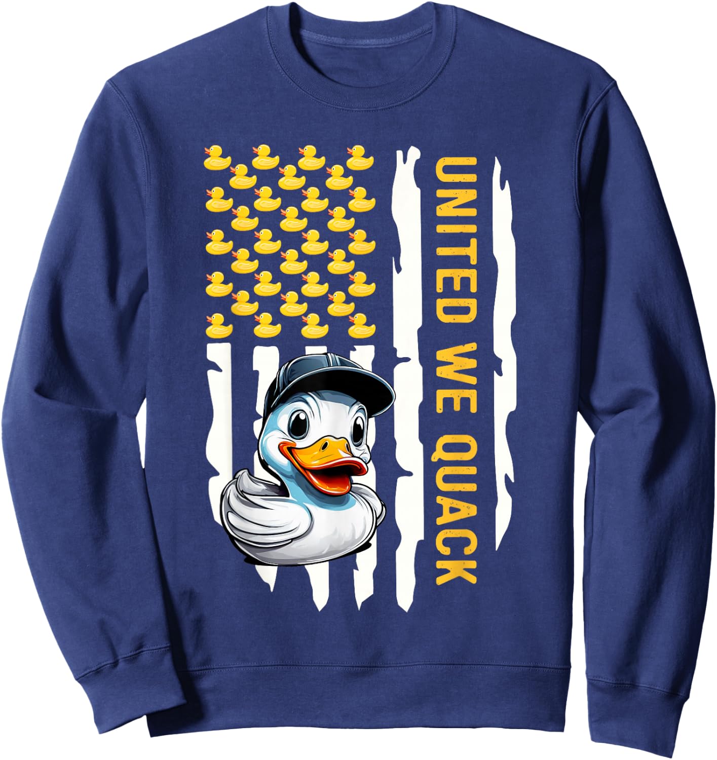 United We Quack Patriotic Rubber Duck 4th of July Sweatshirt - Sweatshirt | Navy