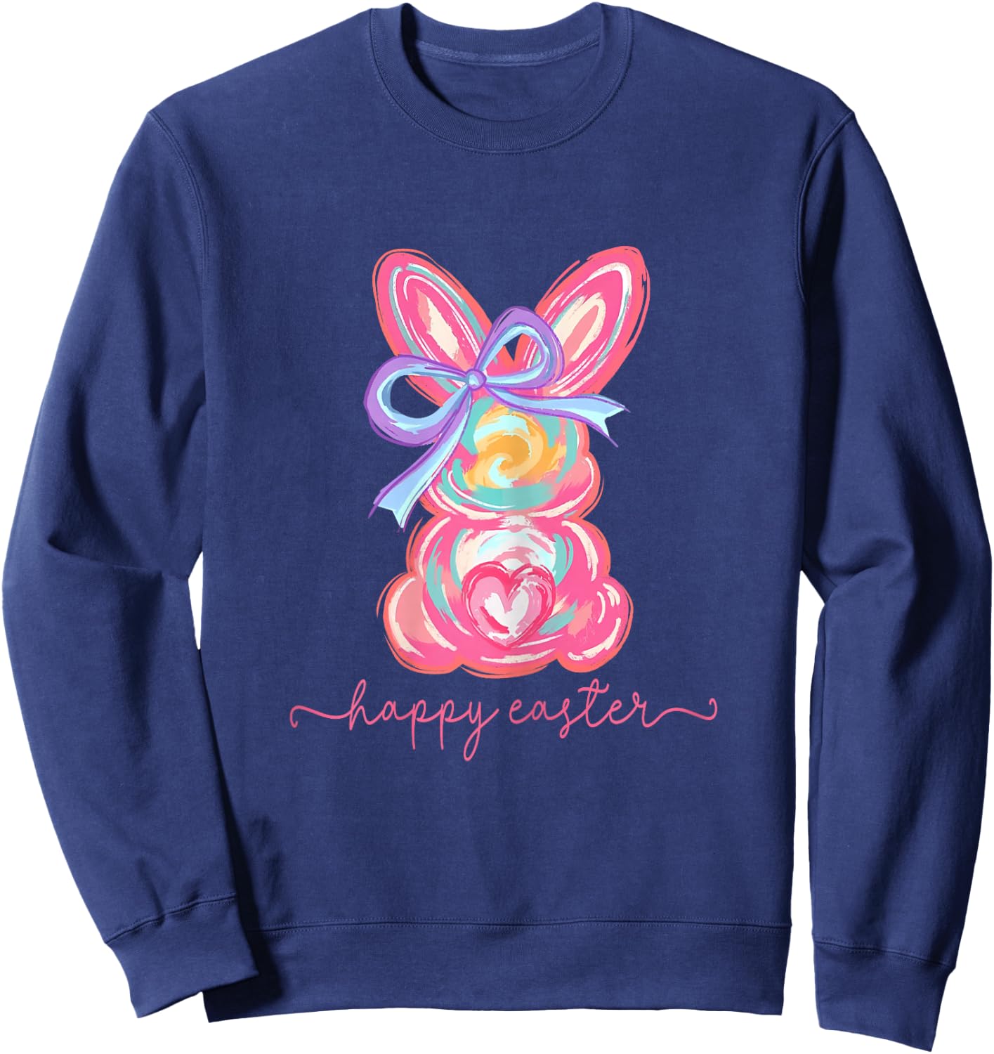 Happy Easter Day Bunny Rabbit Brushstroke Women Girl Sweatshirt - Sweatshirt | Navy