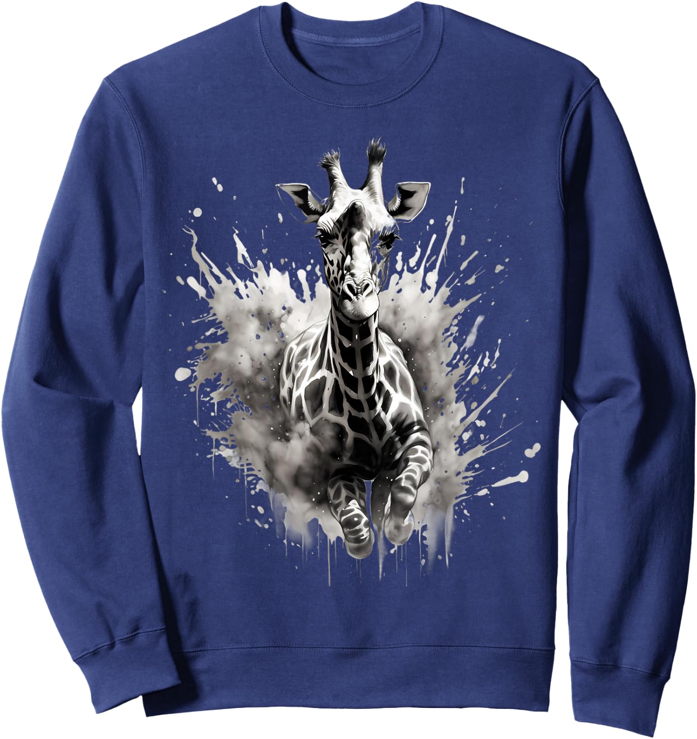 Giraffe Drawing Animal Print Splash Wildlife Safari Artwork Sweatshirt - Sweatshirt | Navy