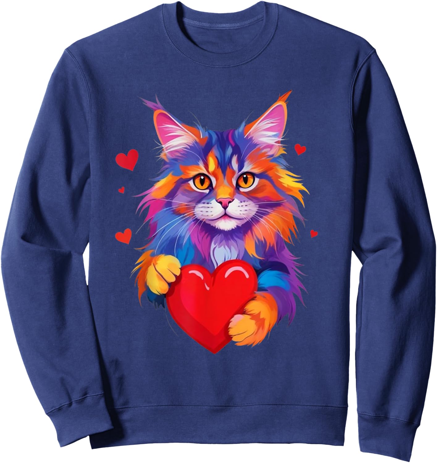 Chemise Maine Coon Cat - Graphique coloré Maine Coon Heart Sweatshirt - Sweatshirt | Navy