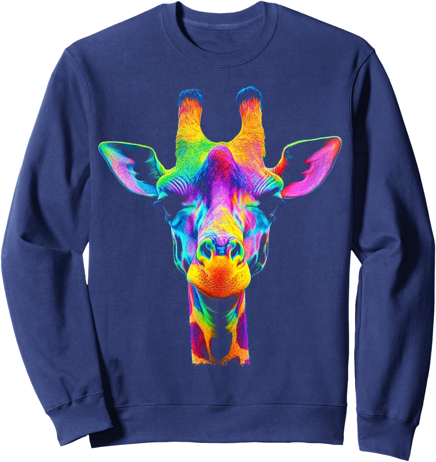 Design With A Giraffe On It Rainbow Giraffe On A Sweatshirt - Sweatshirt | Navy