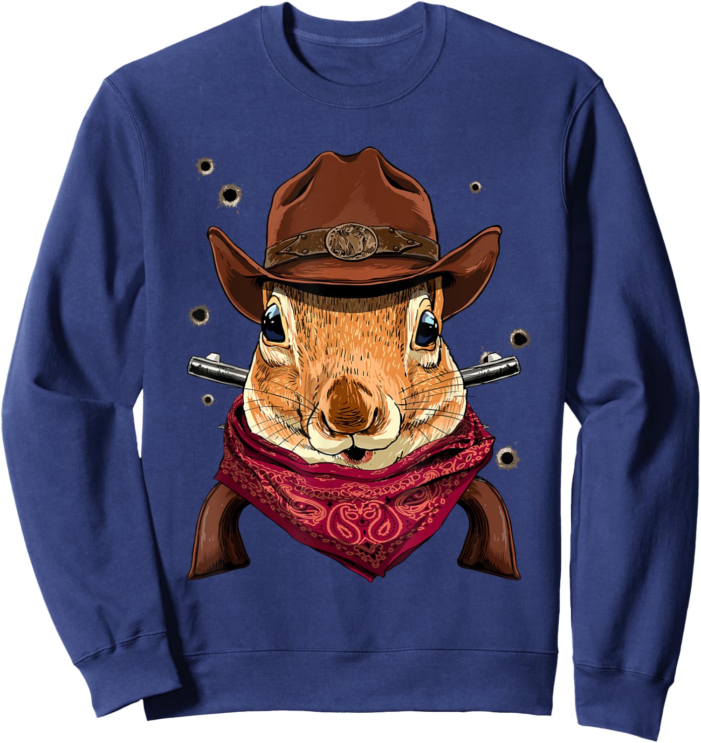 Cowboy Squirrel Western Rodeo Cowboy Hat and Bandana Sweatshirt - Sweatshirt | Navy