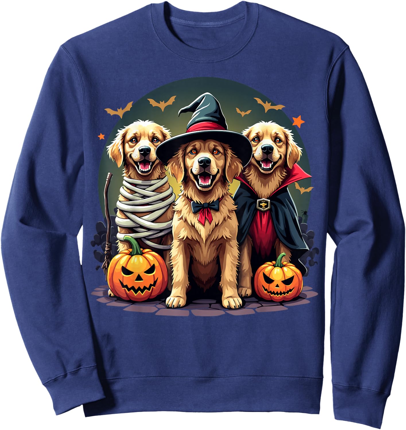 Golden Retriever Halloween Costume Party Witch Mummy Vampire Sweatshirt - Sweatshirt | Navy