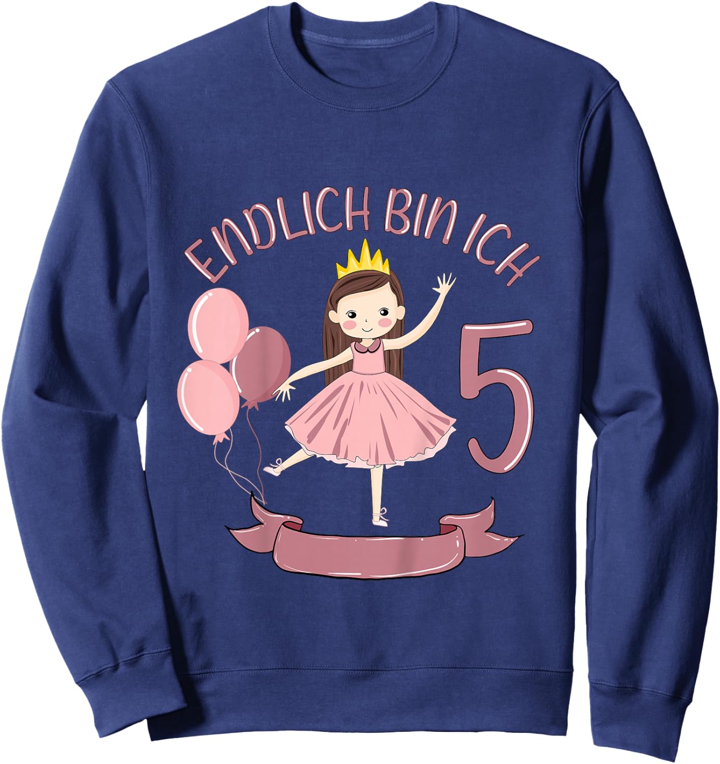Kids 5 Years Princess Finally Bin I 5 Girls 5th Birthday , black Sweatshirt - Sweatshirt | Navy